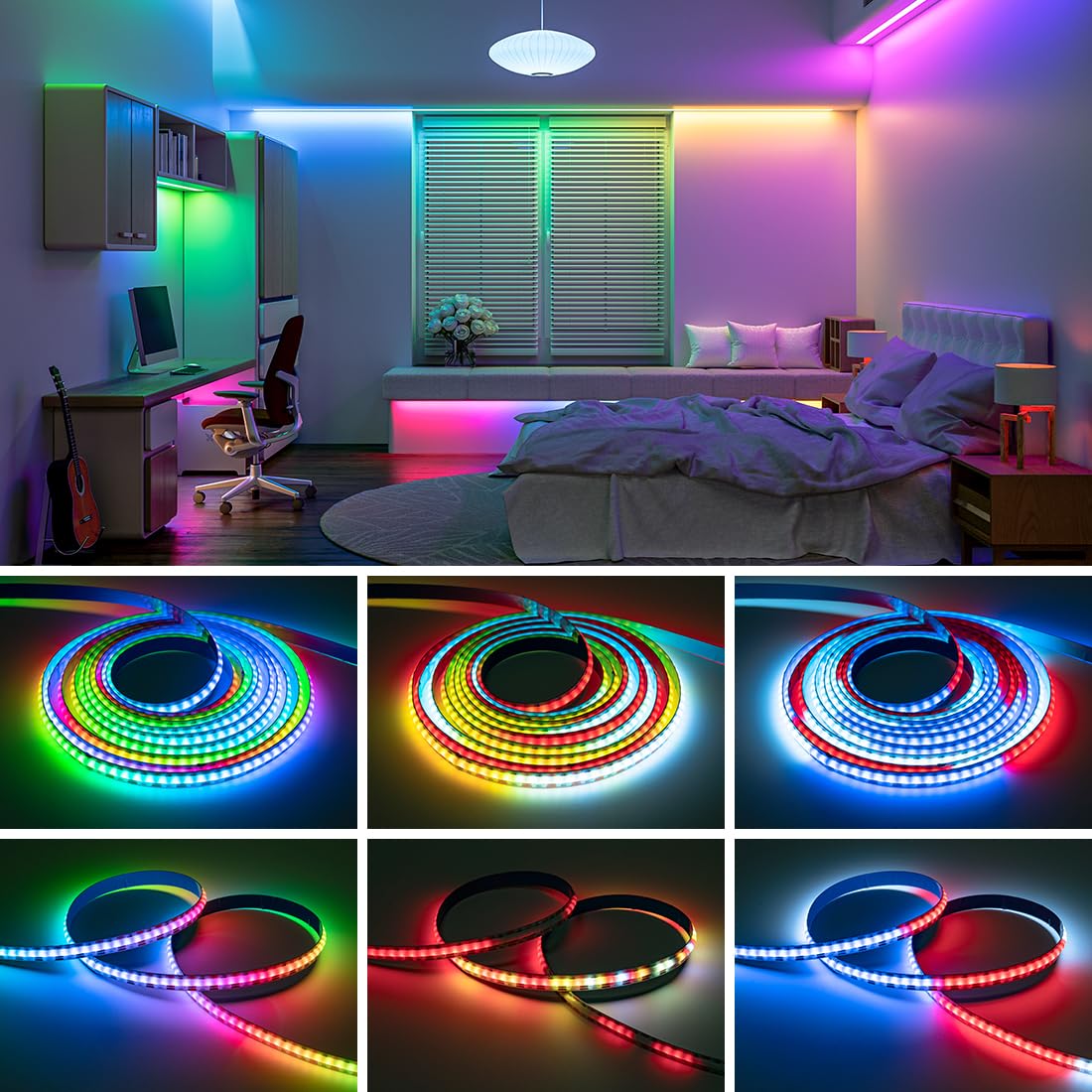 Btf-Lighting Fcob Cob Ws2812B Ic Rgb Led Strip Dc5V 16.4Ft Individual Addressable 160Pixel/M 800Leds 800Ic Dream Color Ip30 Non-