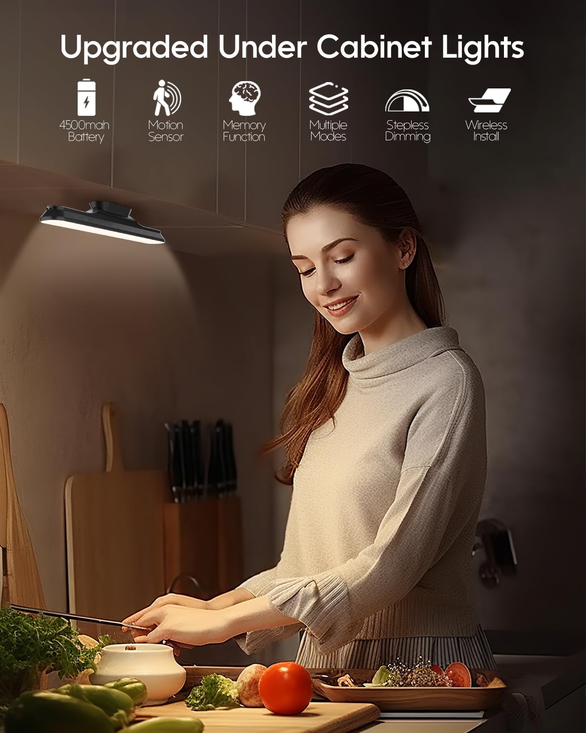 Rossetta 78 Led Under Cabinet Lights - Battery Operated, Motion Sensor, Dimmable, Wireless, Black