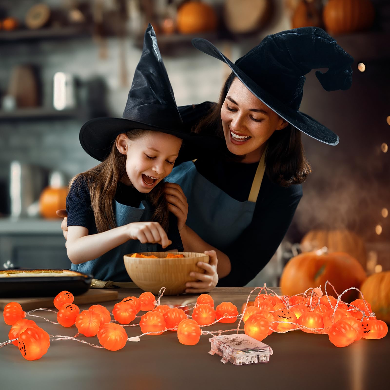 Halloween Decoration, 10Ft 20 Led Pumpkin String Lights, Battery Operated 2 Mode Steady/Flickering Waterproof Halloween Lights F