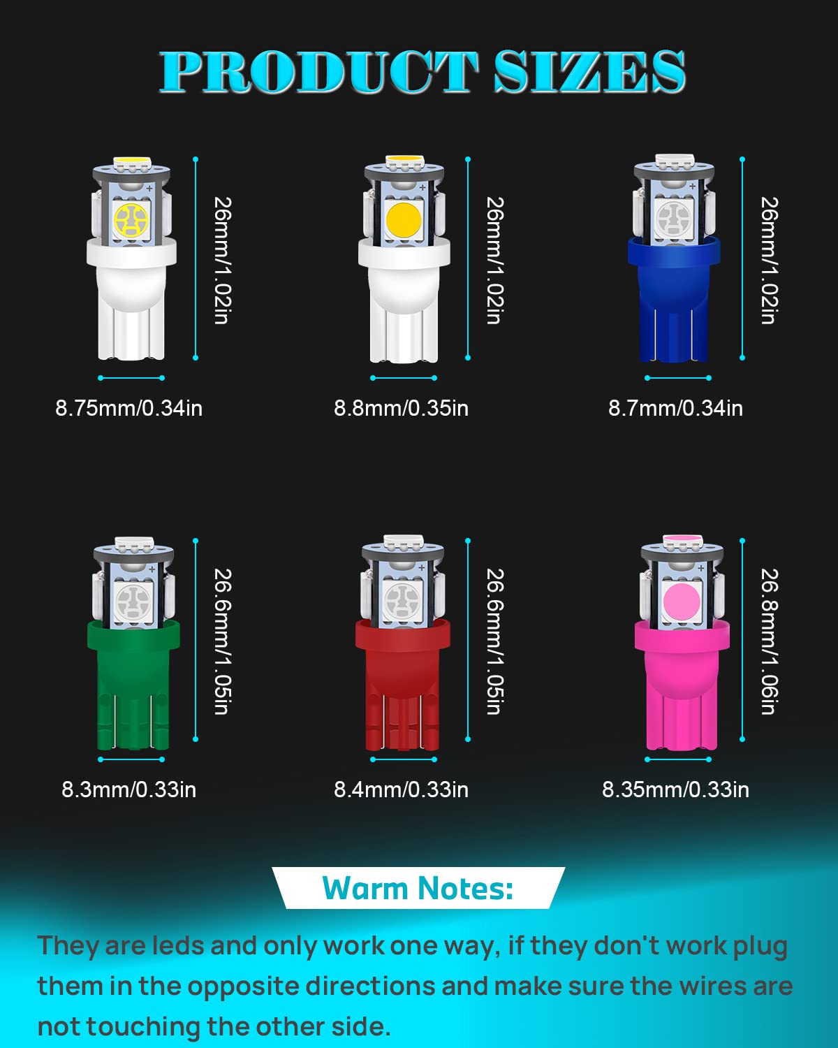 Alopee 30 Pack (6 Colors Mixing) 194 Led Bulb T10 Wedge Led Bulb 5Smd-5050 168 Led Bulb, 921 2825 Led Bulb W5W 158 501 Led Light