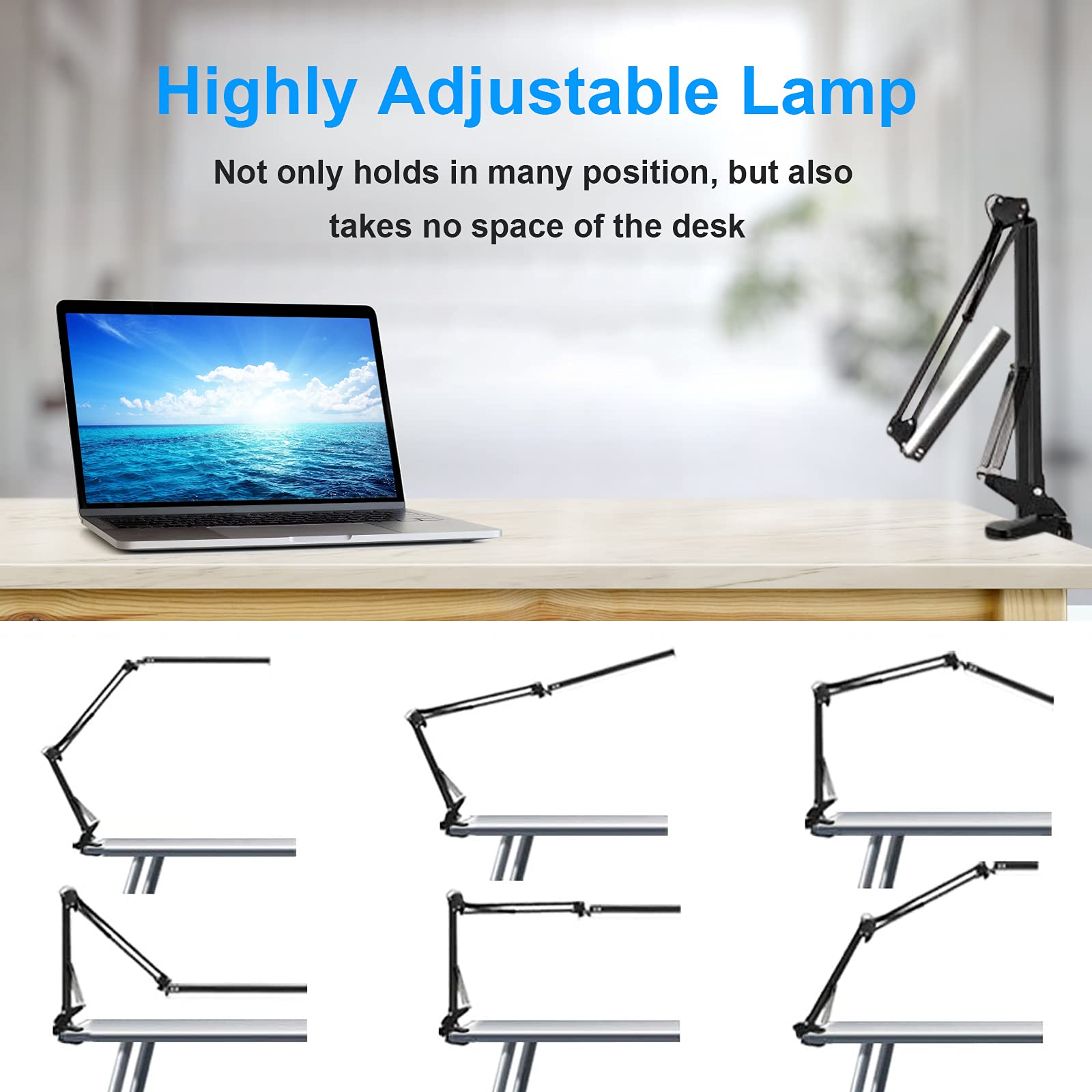 HaFundy LED Desk Lamp, Adjustable Eye-Caring Light, 3 Color Modes, 10 Brightness Levels, Black, Model TD-00A