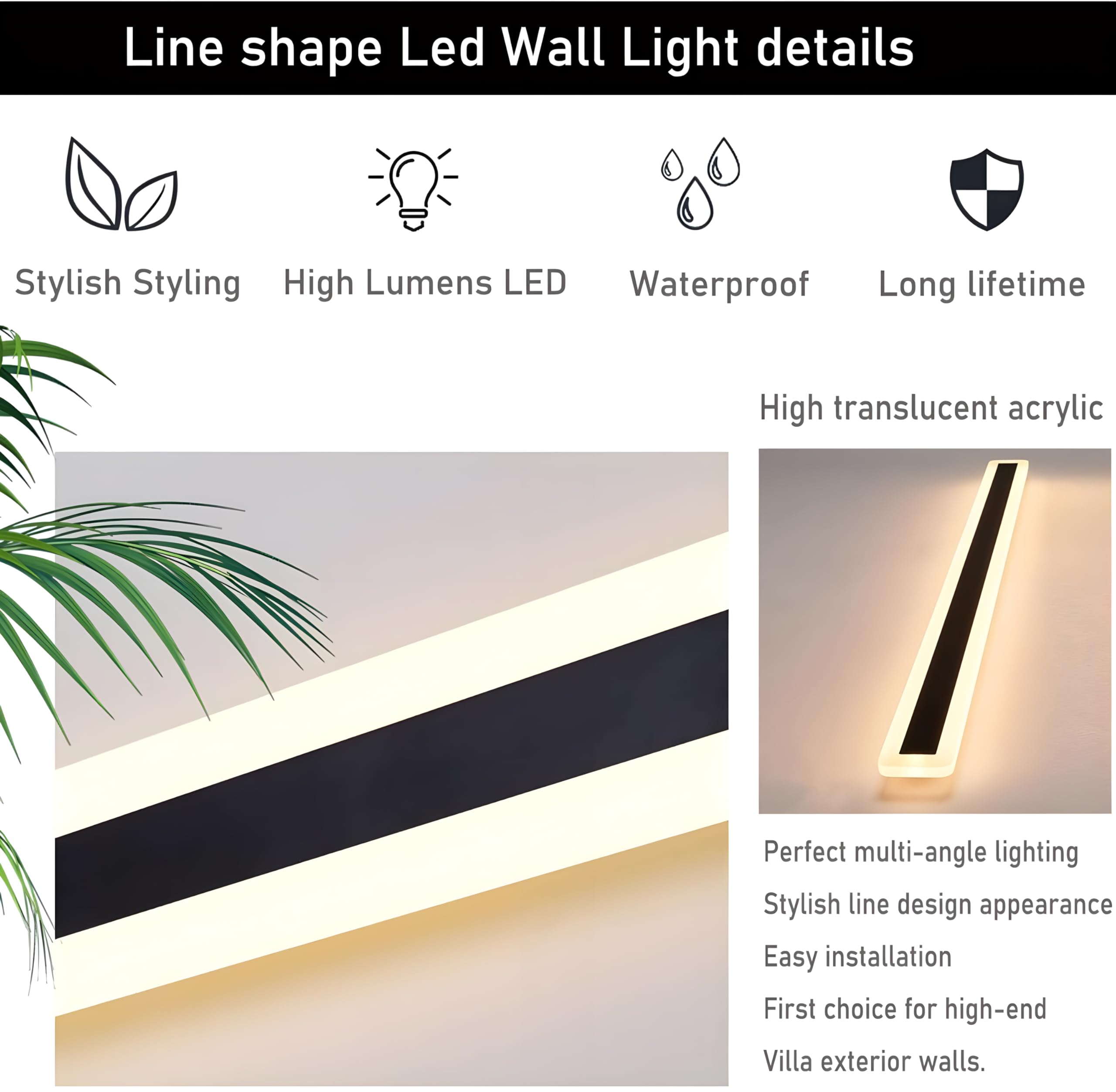 2Pack 47.2Inch Long Outdoor Modern Led Wall Light 38W Waterproof Ip65 Warm White 110V Led Wall Mount Lighting Fixture Rectangular Black Wall Lights Elegant Frosted White Acrylic Anti Rust.