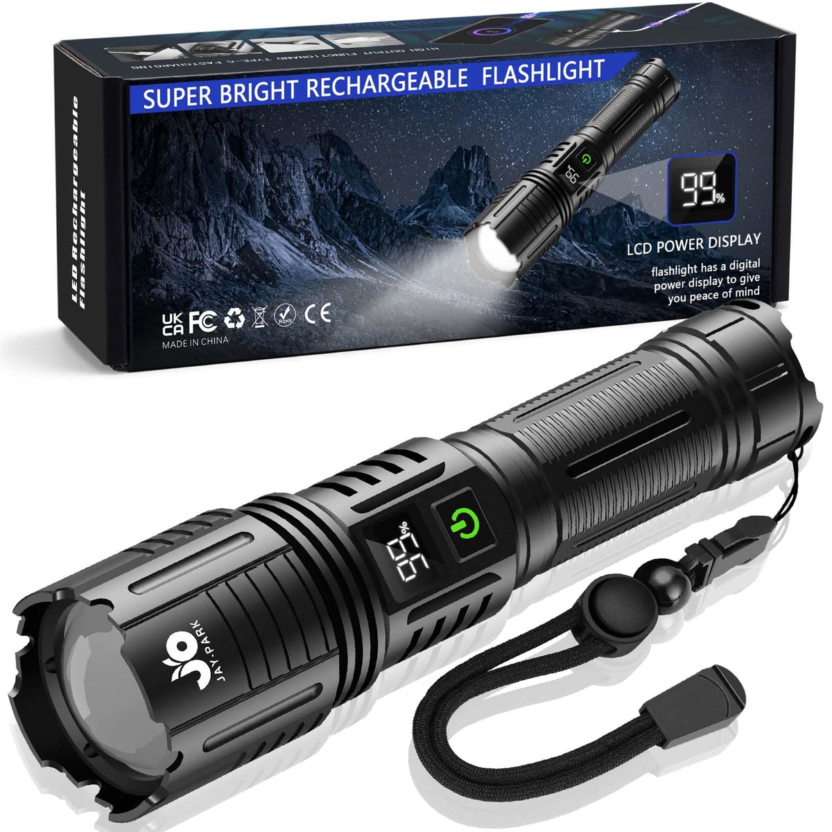 1000000 lumen flashlight rechargeable MIOKUKO New German lumens Waterproof Spot Lights Handheld Large searchlight, Outdoor Searchlight, Super Bright Solar Spotlight Flashlight, Solar Tactical (S) Xlamp XHP70 Housing Material 100000 Lumens LED Flashlight Ultra