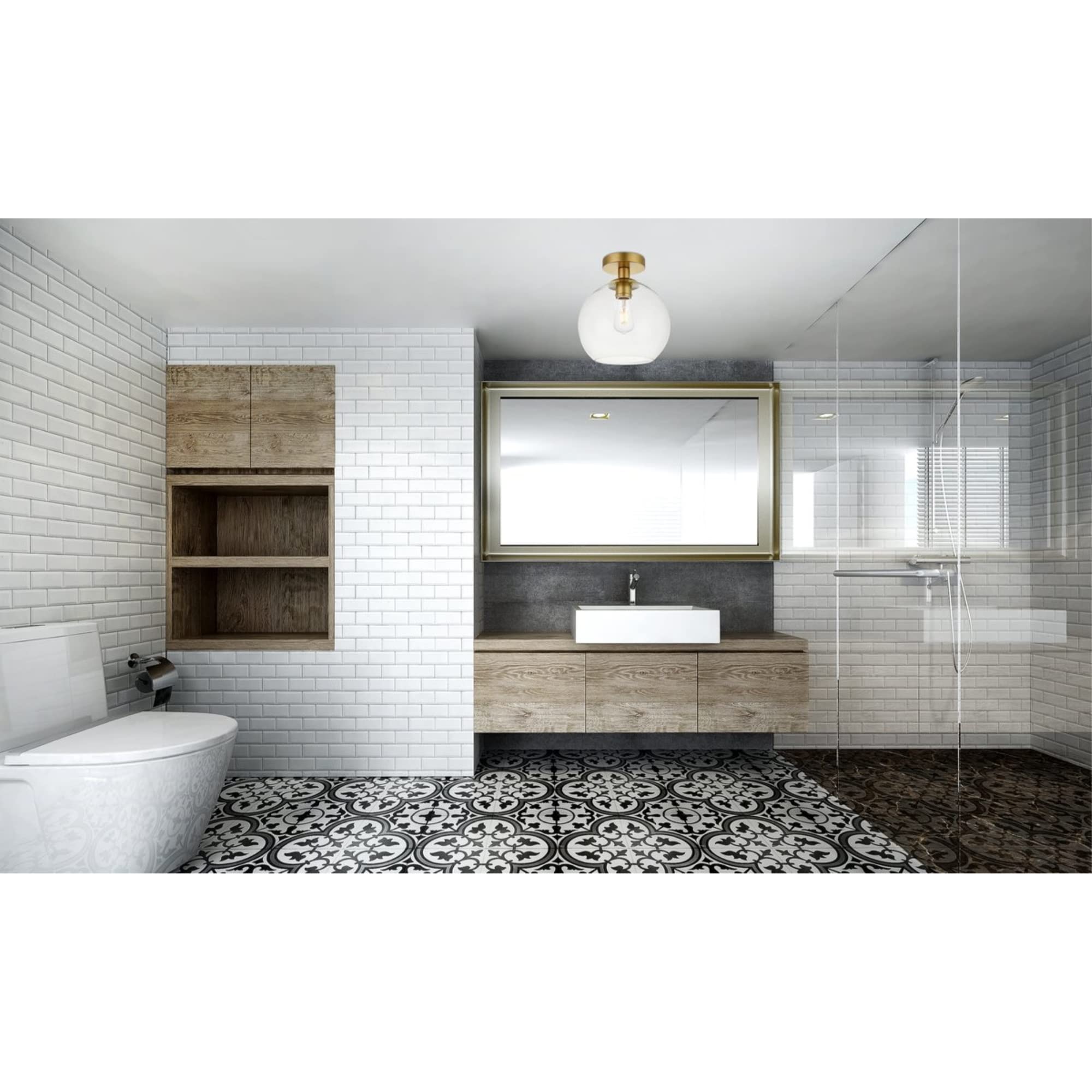 Elegant Lighting Living District Baxter 1 Light Brass Flush Mount with Clear Glass