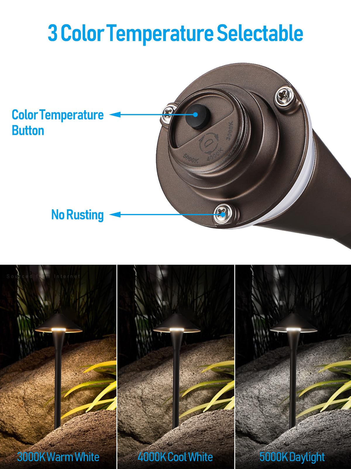 LEONLITE 3CCT Low Voltage Path Lights, 12-24V, IP65, Aluminum, Oil-Rubbed Bronze, Pack of 6, Model 99304