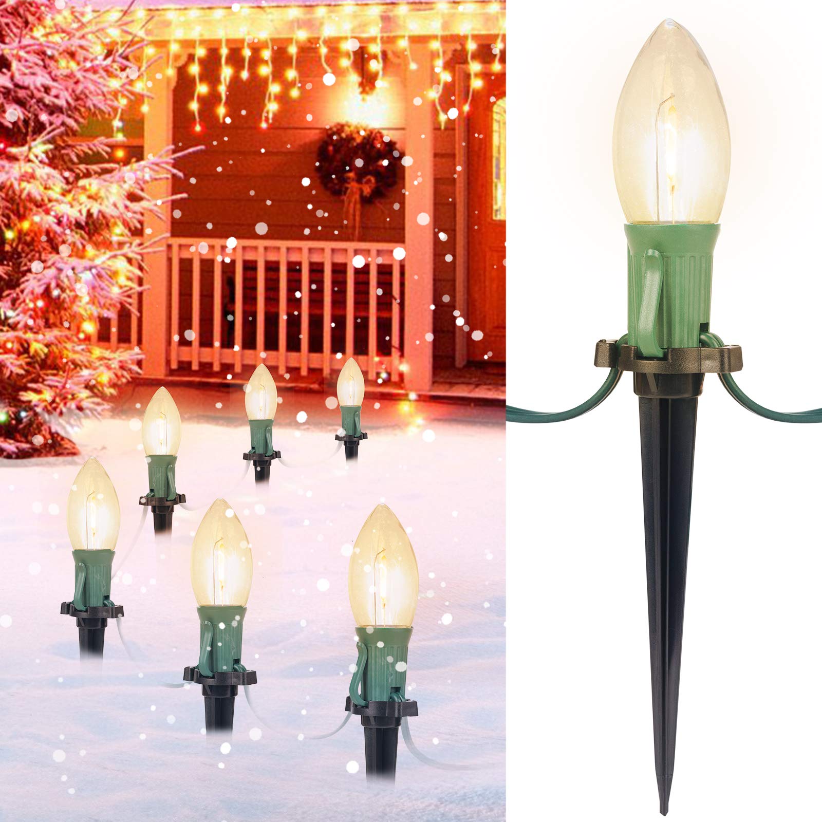 Brightown C9 Christmas String Lights - 20 LED Warm White Waterproof Pathway Lights, 25.7 Feet, Model GY-C-50.6-U-B1