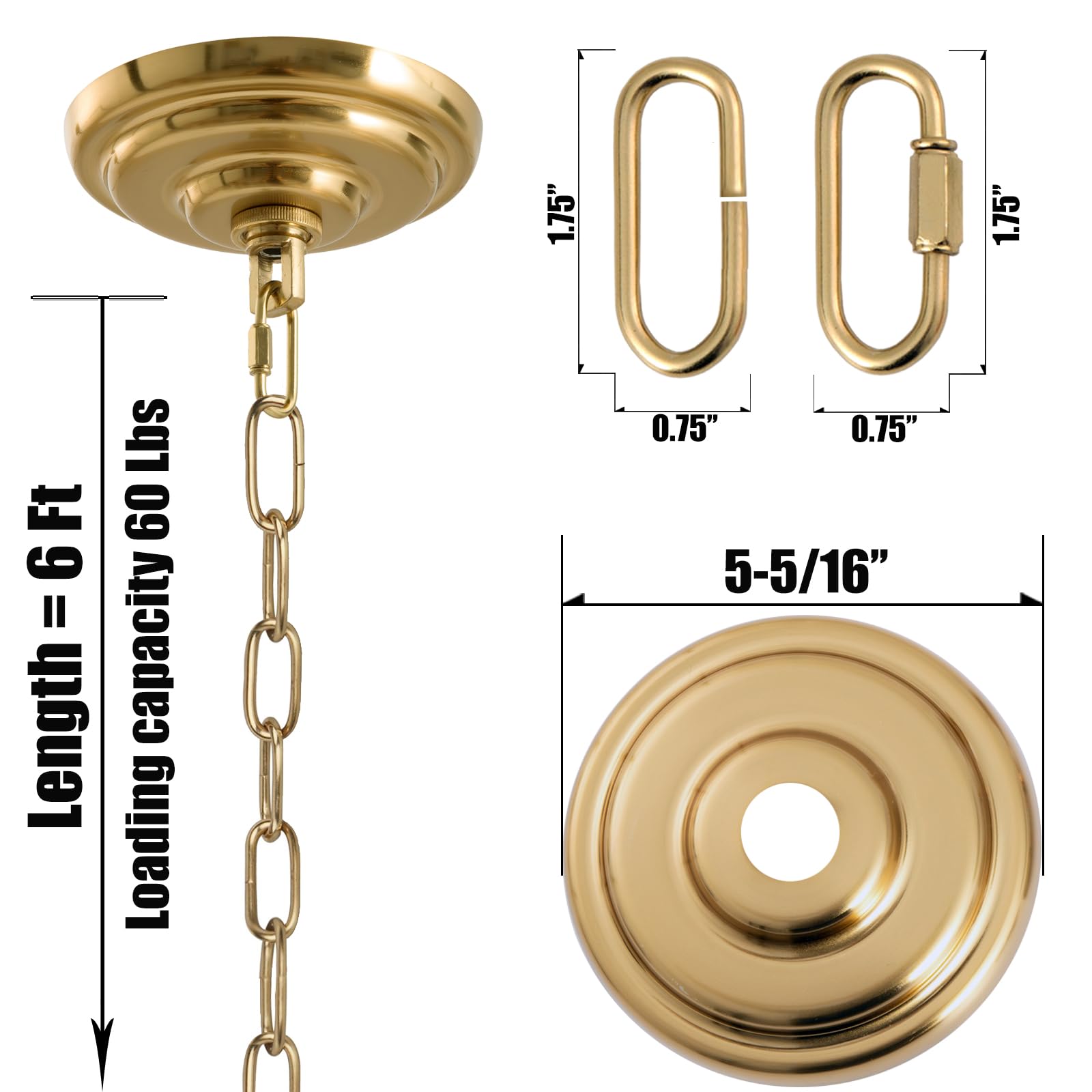 MAYOMAJO Light Canopy Kit, 5-5/16 Inch Canopy + 6 Ft Hanging Chain, Heavy Duty, Brass, Model MY-230929