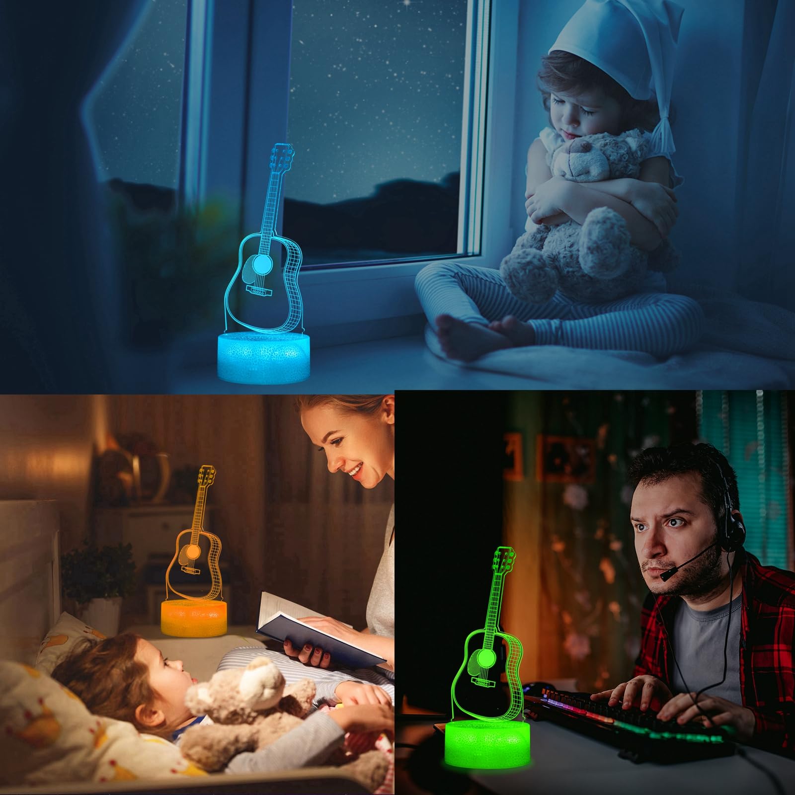 Posshe Guitar Night Light  Guitar Gifts  3D Illusion Night Light With 16 Colors Changing  Remote Control With Timer  Kids Room Decoration For Holiday Birthday Christmas