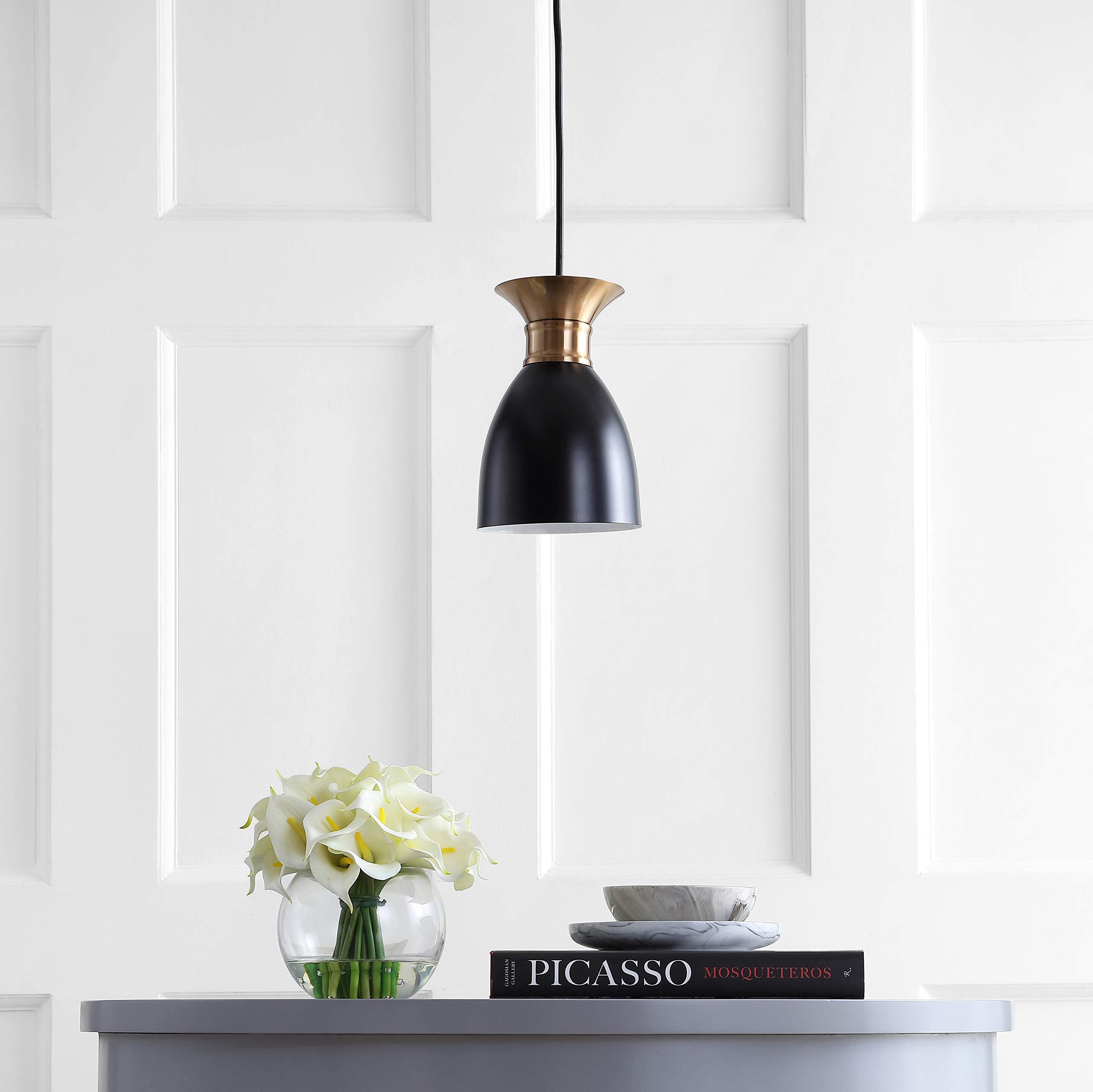 JONATHAN Y Edison Pendant Light, 5.75in Metal, Dimmable, Black/Brass Gold, Model JYL6136A