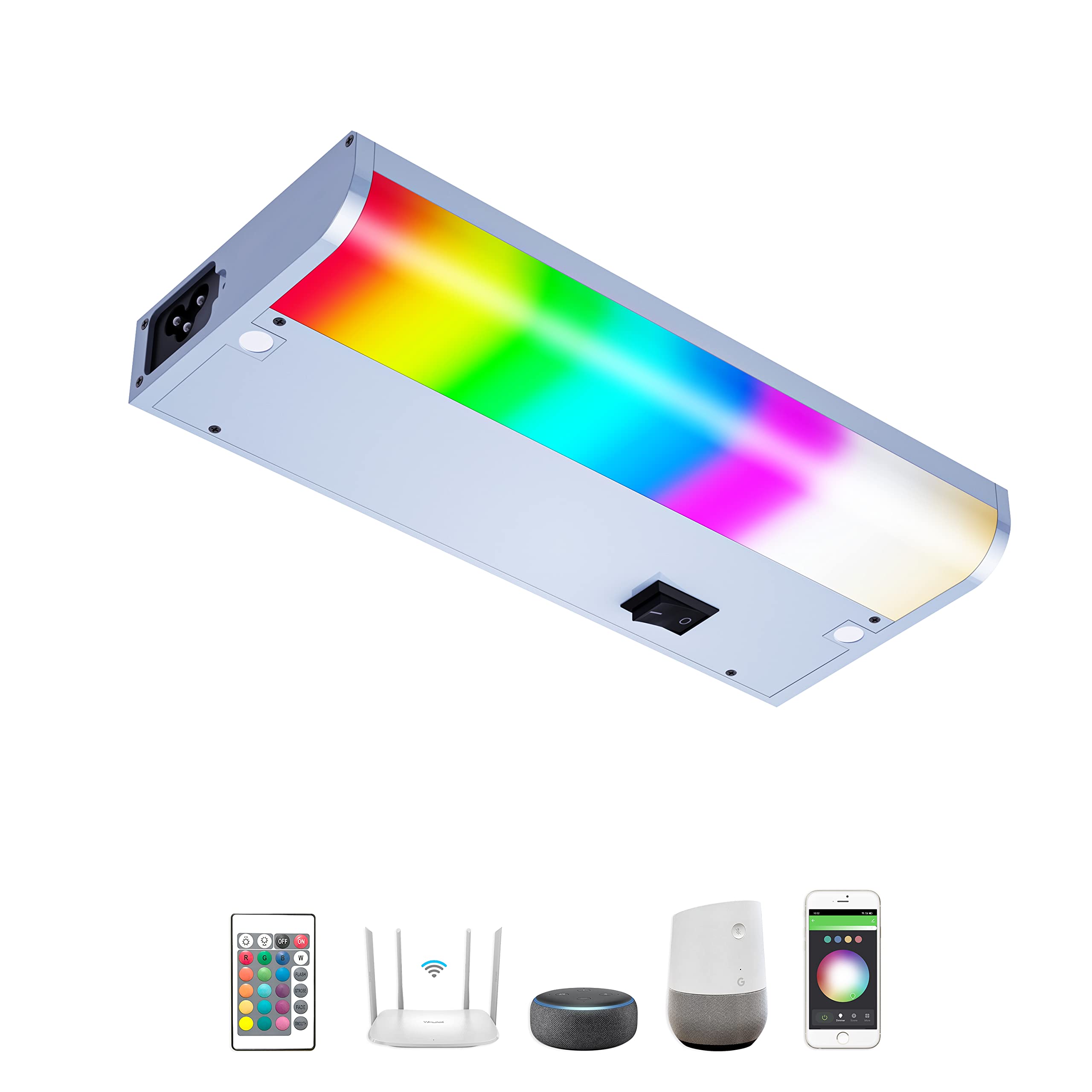 LAMPAOUS LED Smart Under Cabinet Lights, Dimmable RGBCW, 12 Inch, Hardwired or Plug-in, Remote Control, Compatible with Alexa/Google
