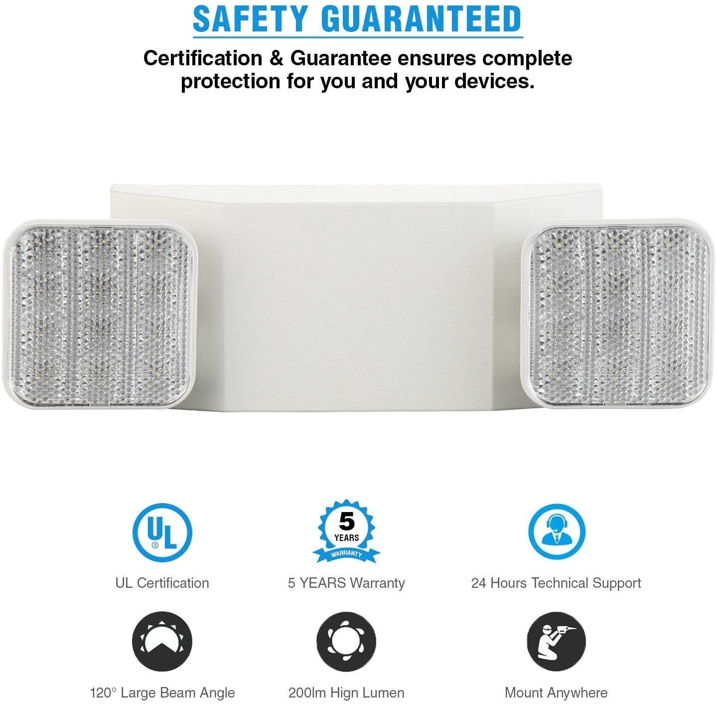 Exitlux 6 Pack Led White Emergency Exit Fixture With Battery Backup -Ul Led Emergency Lighting And 2 Led Heads Adjustable Light