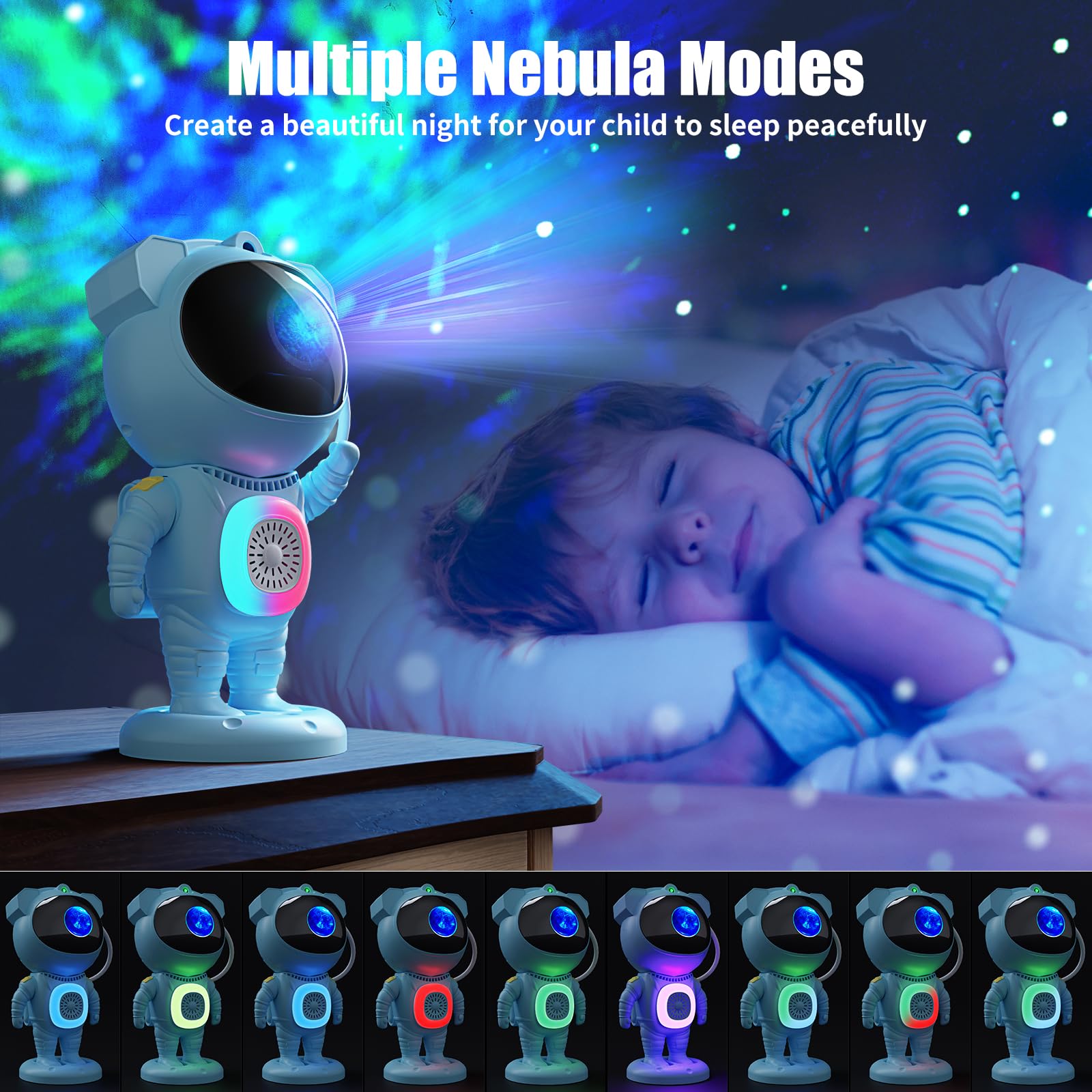 Jioote Astronaut Galaxy Projector with Bluetooth Speaker, Remote Control, Adjustable Angle, Small, Blue, Model JN117