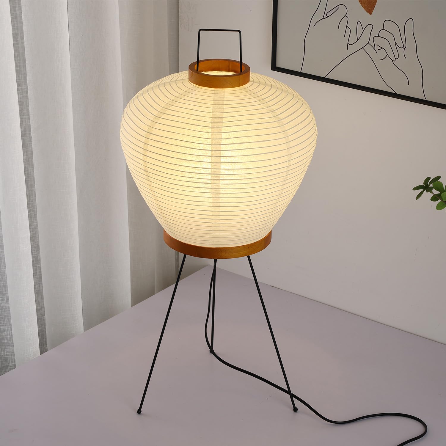 Paper Lamp Noguchi Style Lamp, Rice Paper Akari Floor Lamp, Paper Lantern Lamp with Washi Paper Shade, Ideal for Bedside, Living