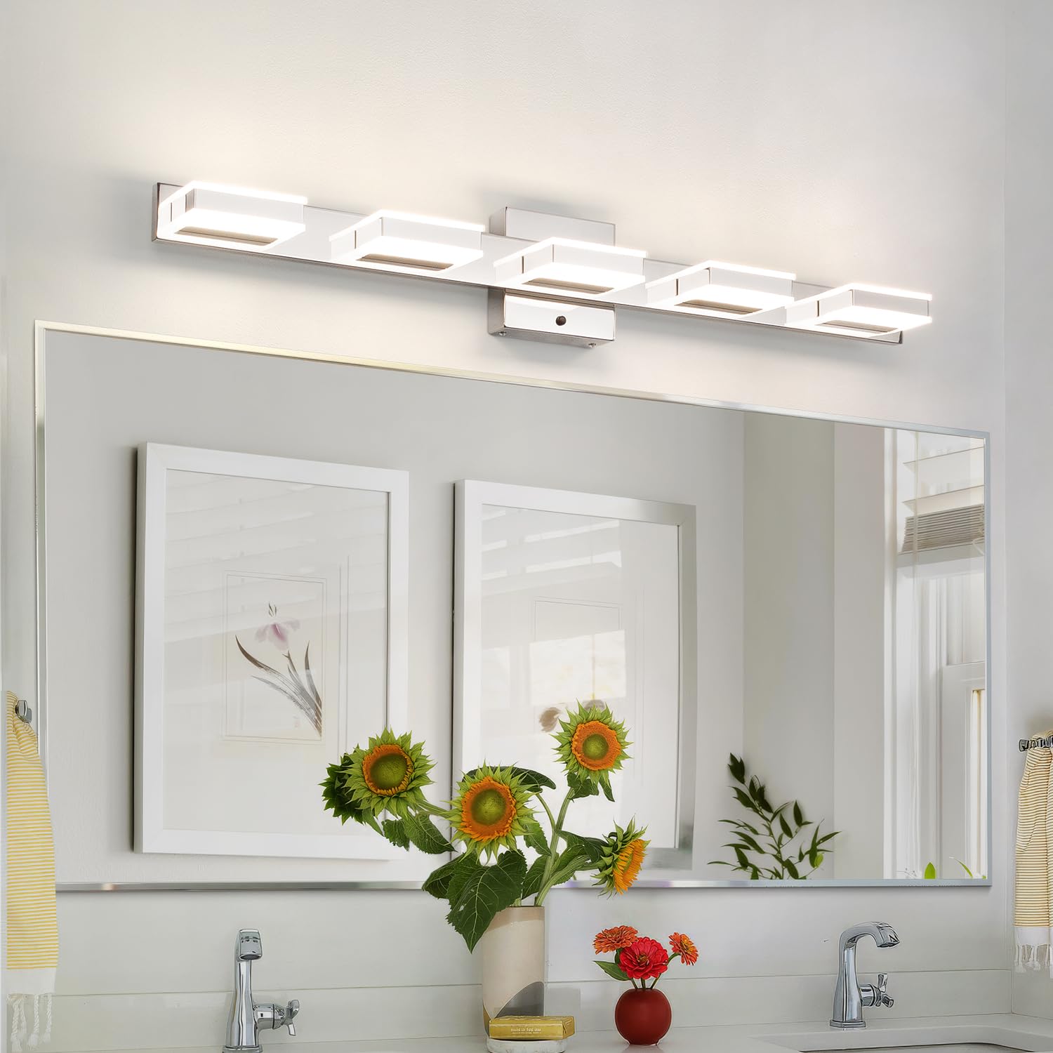 Mirrea 32" Chrome 5-Light Vanity Lights - Adjustable Cct Led Bathroom Lighting Fixture
