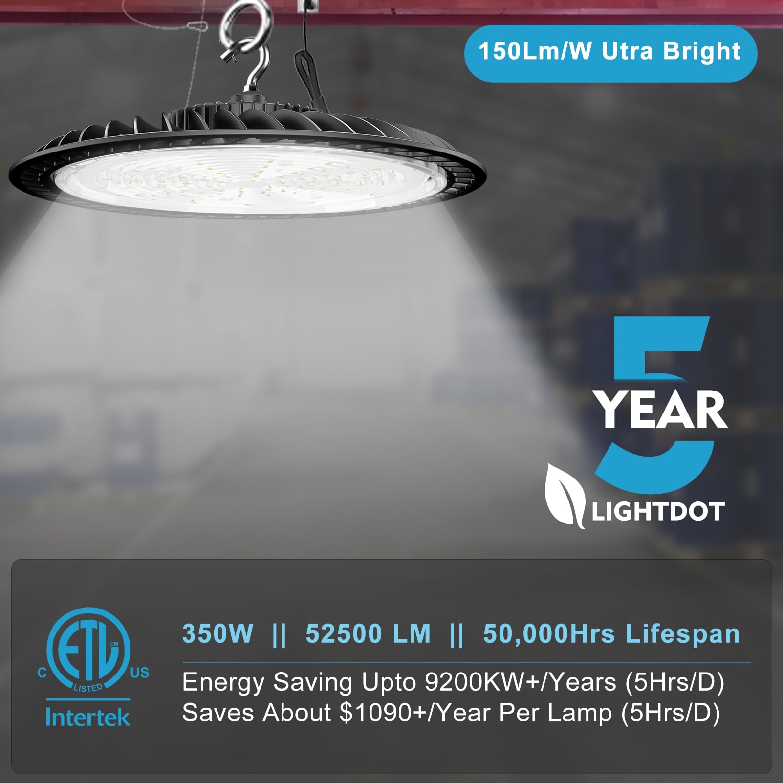 Lightdot 350W Led High Bay Light 52500Lm (Eqv.1400W Mh/Hps) Led High Bay Shop Light 5000K Ufo Lighting For 30-55Ft Height- 2Pack