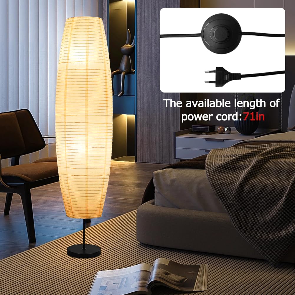 Fosinz Beige Paper & Stainless Steel Floor Lamp For Living Room, Bedroom, Dorm Room, Office, Coffee, College Dorm, Cafe, Bookcas