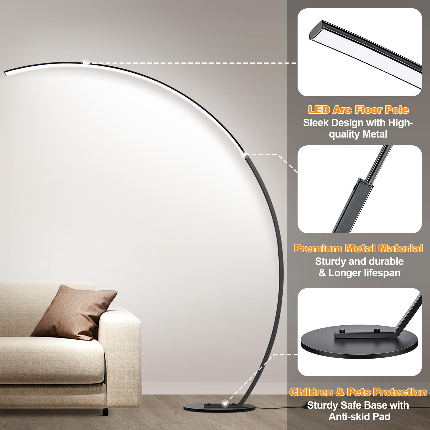 ?Upgraded?Dimmable Floor Lamp With 3 Color Temperatures, Ultra Bright 2000Lm Arc Floor Lamps For Living Room, Modern Standing Ta