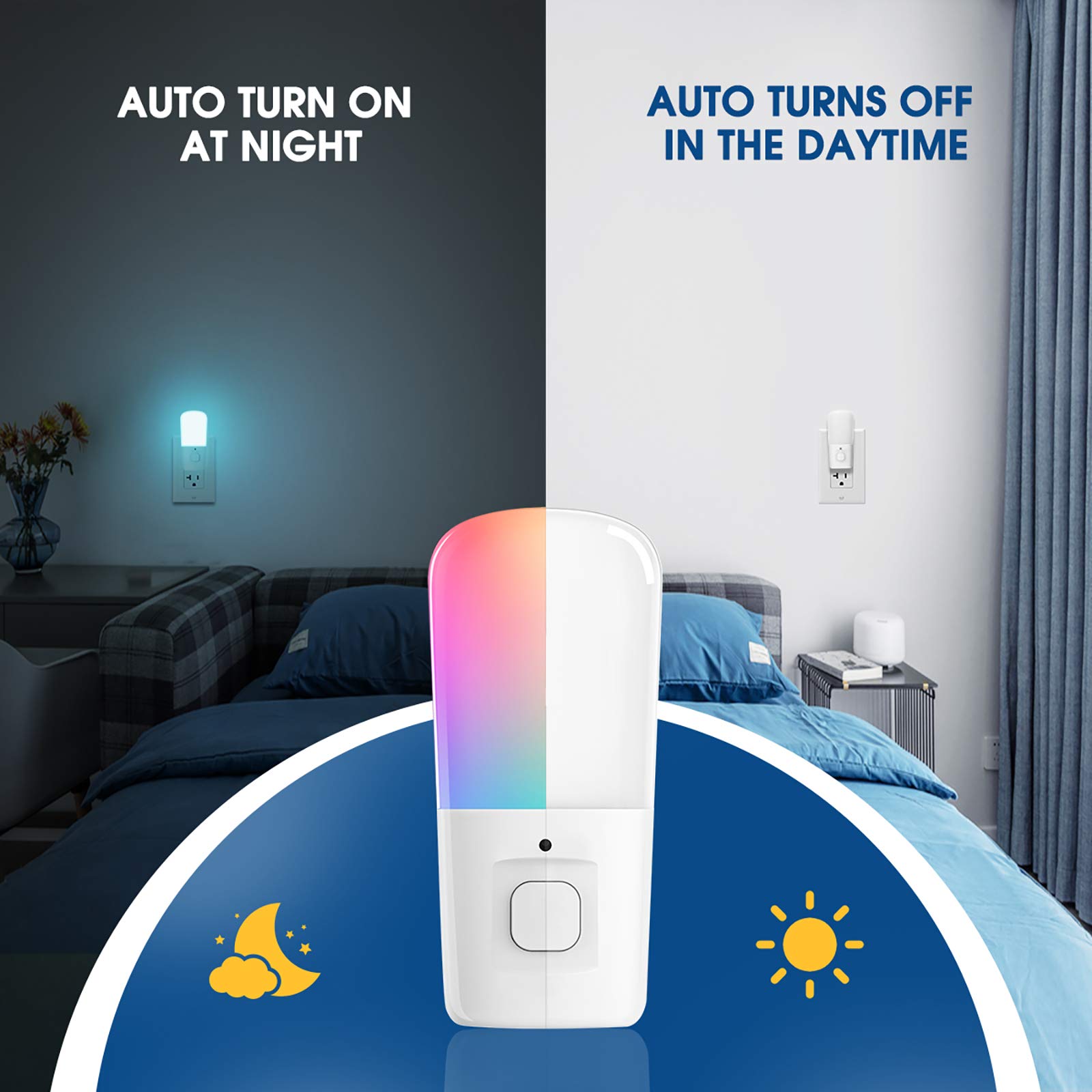 Lohas Led Night Light For Kids, 9-Color Changing, Dusk To Dawn Sensor, Plug-In Night Light For Hallway, Stairway, Bedroom - 2 Pa