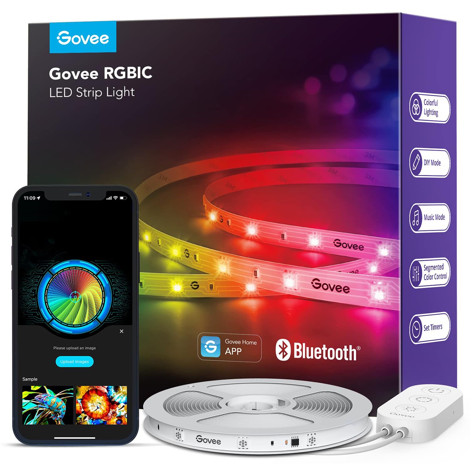 Govee RGBIC LED Strip Lights H617C, 32.8ft Smart Light with App Control, Music Sync, Bluetooth, Color Changing for Bedroom and Gaming Room