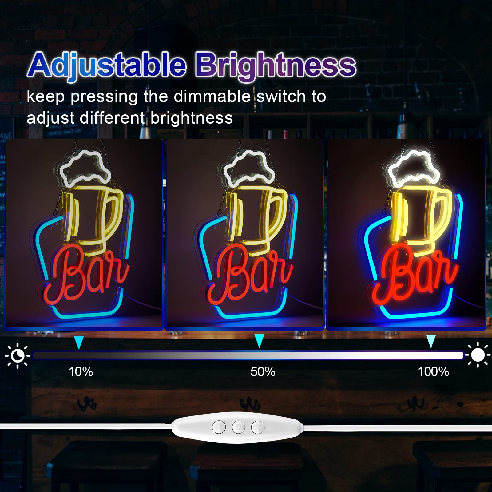 FITNATE Neon Bar Sign - Adjustable Brightness LED Light, USB Powered, Acrylic Wall Decor, Blue