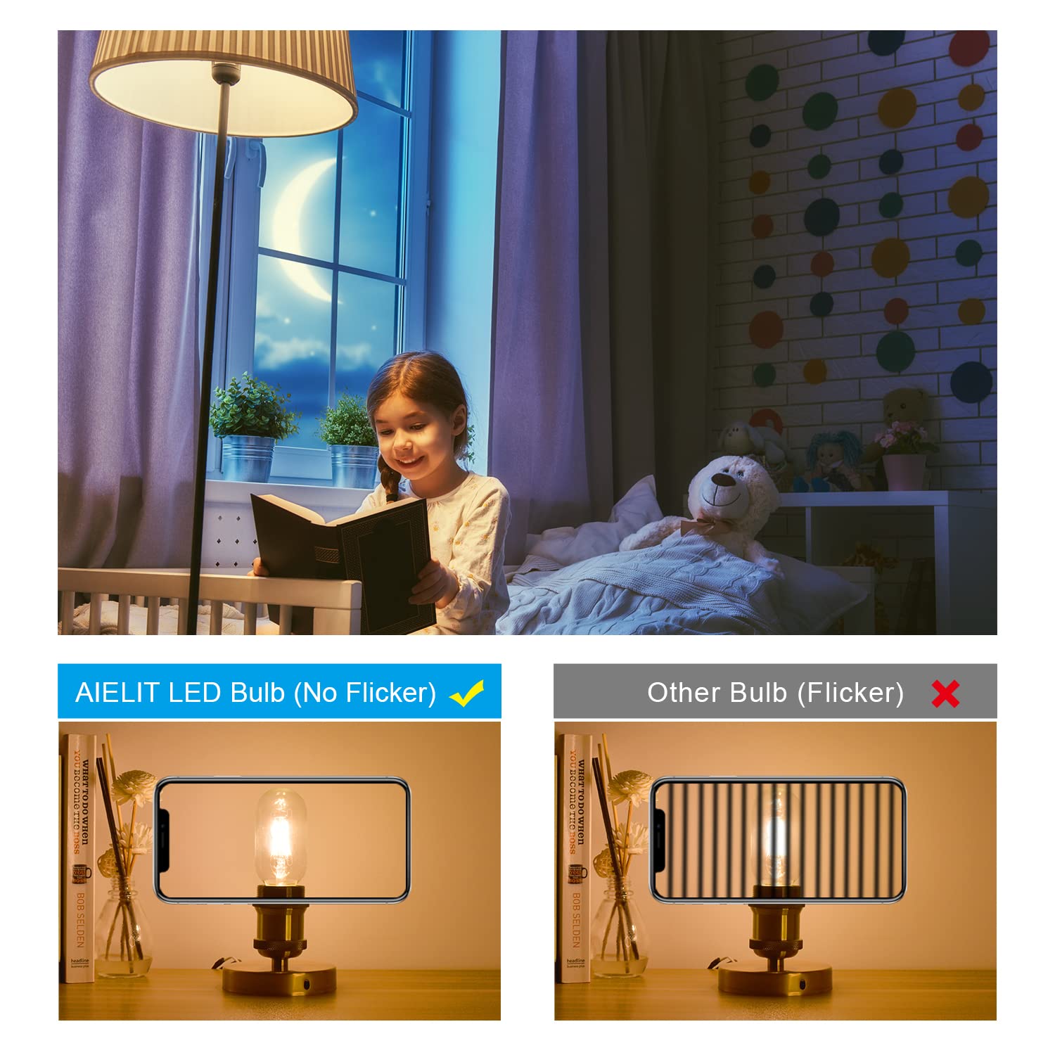 AIELIT 2W Dimmable LED Bulb, 25W Equivalent Vintage Edison, Warm White 2700K, E26 Base, 4 Pack Tubular Light Bulbs