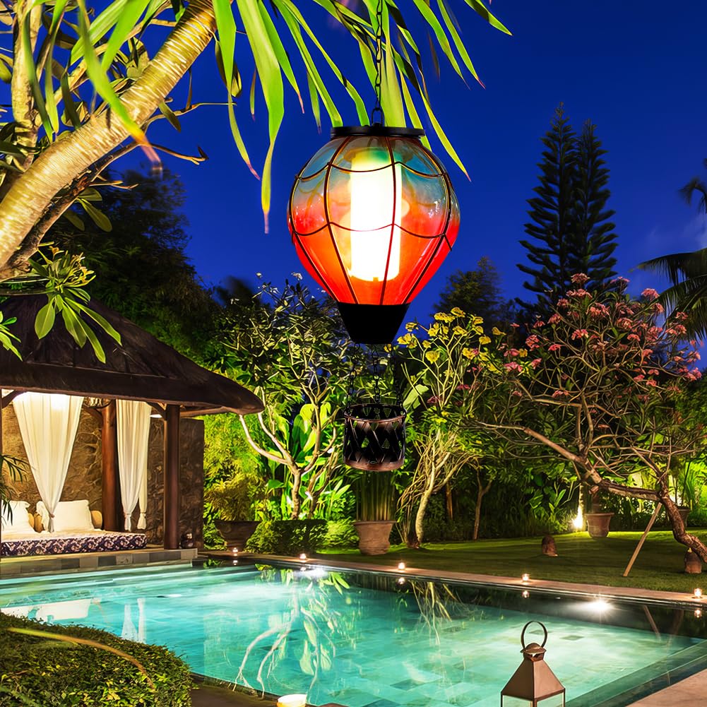 Yelenew Solar Hot Air Balloon Lantern With Flame Flickering Led Glass Hot Air Balloon Solar Lanterns Outdoor Waterproof Hanging