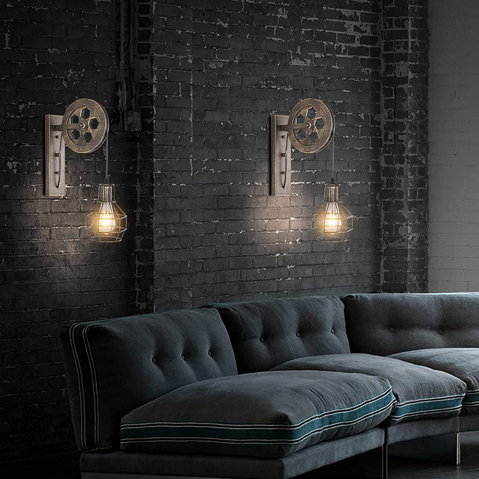 Baoden Industrial Retro Wall Lamp - 1 Light Fixture, Matte Iron Cage, Bronze Finish