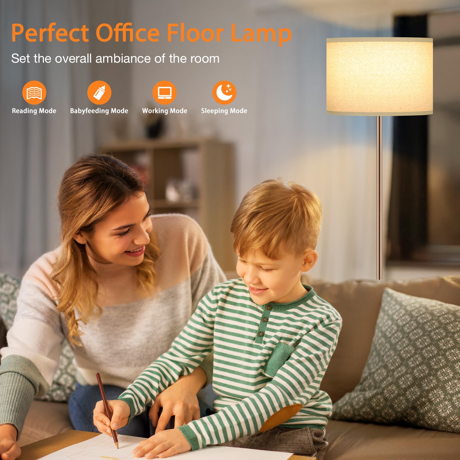 Ambimall Floor Lamp with Remote Control, Stepless Dimmable, 60 inches, Metal, Beige & Brown, Model RPT-ZGB125