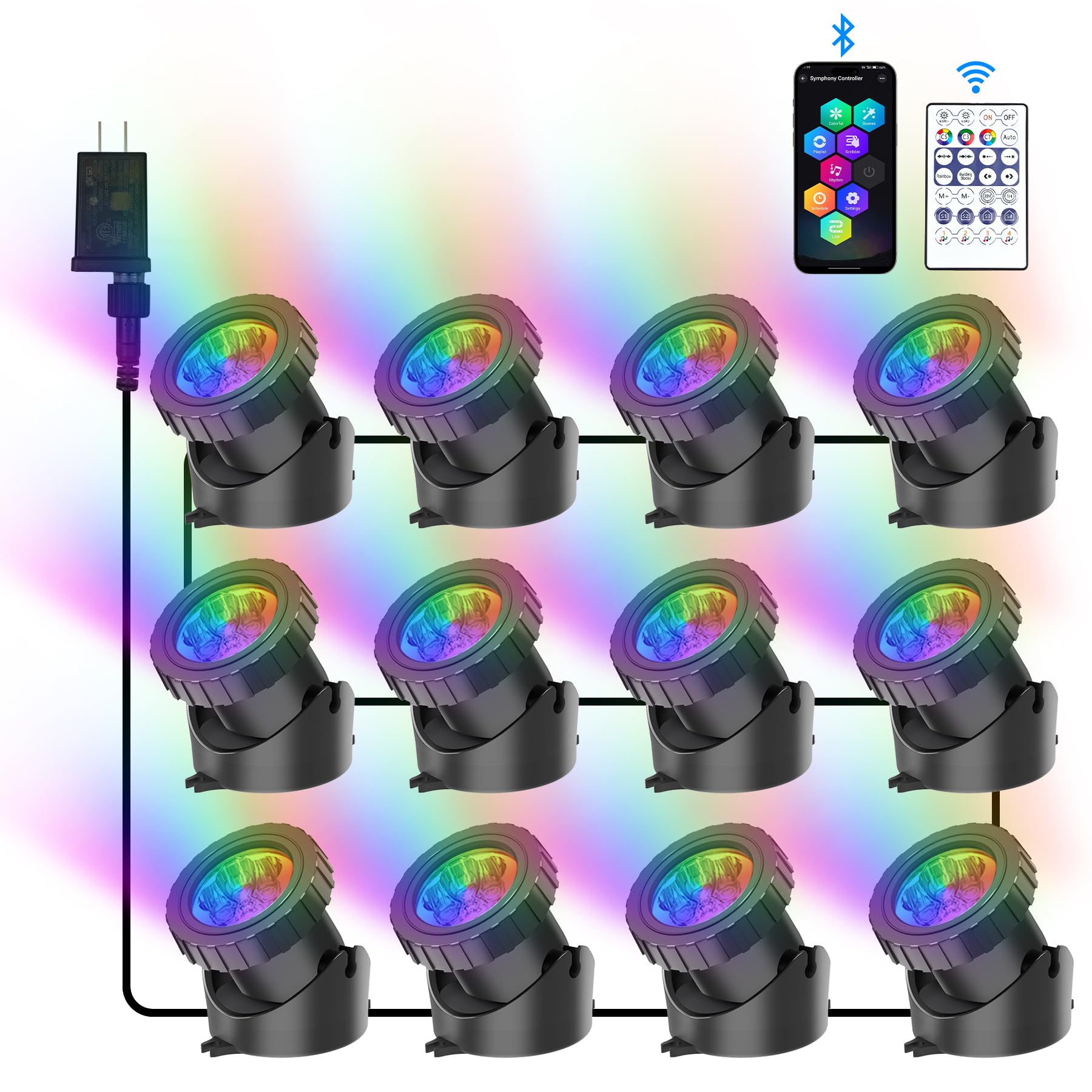 Crepow Rgb Underwater Pond Lights - 12 Ip68 Waterproof Led Spotlights With Bluetooth Control