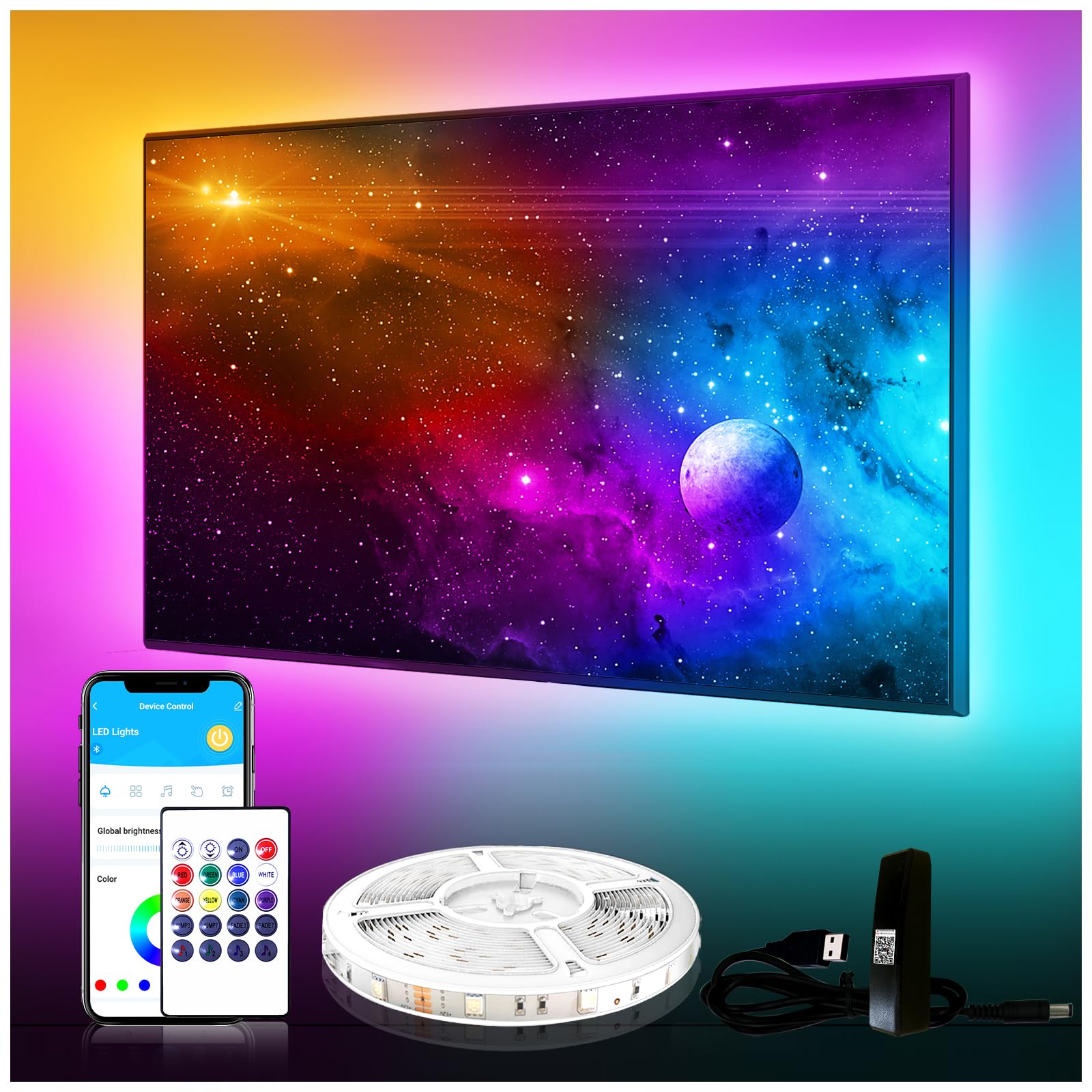 DAYBETTER TV LED Backlights, 8.2ft TV Light Strip for 32inch TV LED Strip Lights USB with Remote, LED Lights Music Sync RGB for 