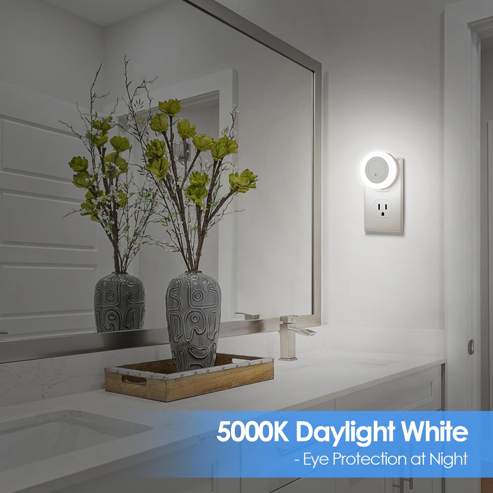 FOLKSMATE LED Night Light, Dimmable Plug-in, Dusk to Dawn Sensor, 2-Pack, White, Model ZLU03159-A