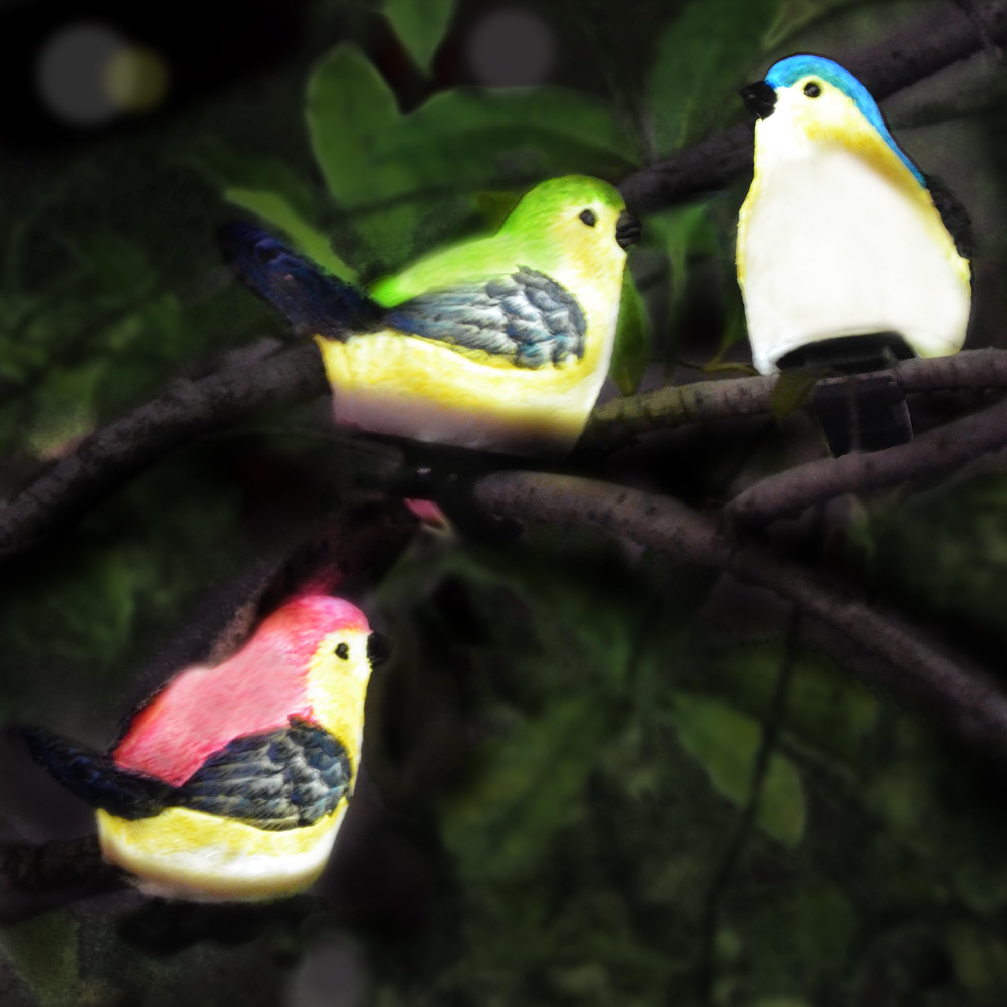 JZSTOM Solar Outdoor Lights - Multicolor Bird Garden Statues, LED Figurine Decor, 3 Pack, Resin Material, Model 43349-4235