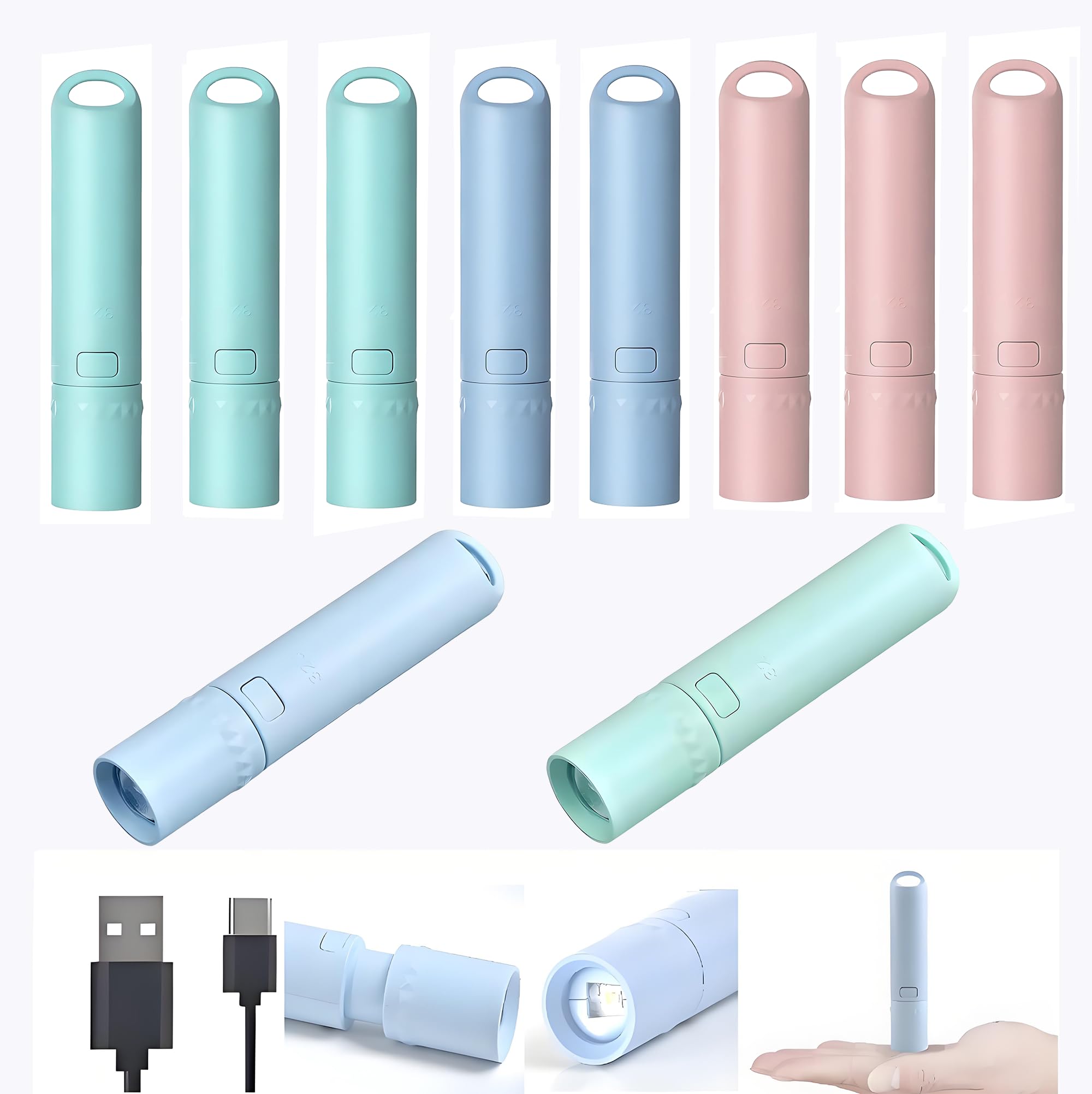Darlur 10-Pack Mini LED USB-C Rechargeable Flashlights, Ultralight Zoomable for Home, Flashlights for Home, Emergency, Camping,D