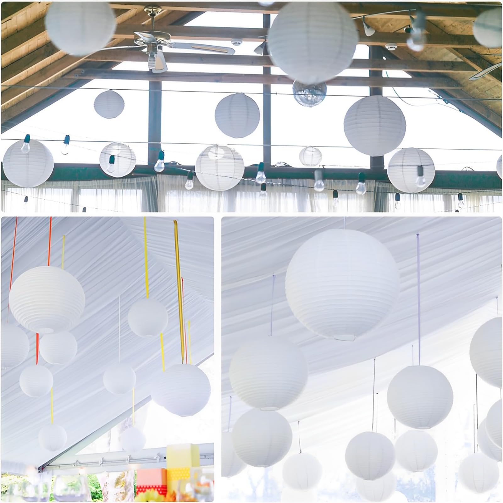 Peywot 10Pcs Round Paper Lanterns for Home Decor, Wedding, Party - 16 Inch, White, Model DL-B10-16in