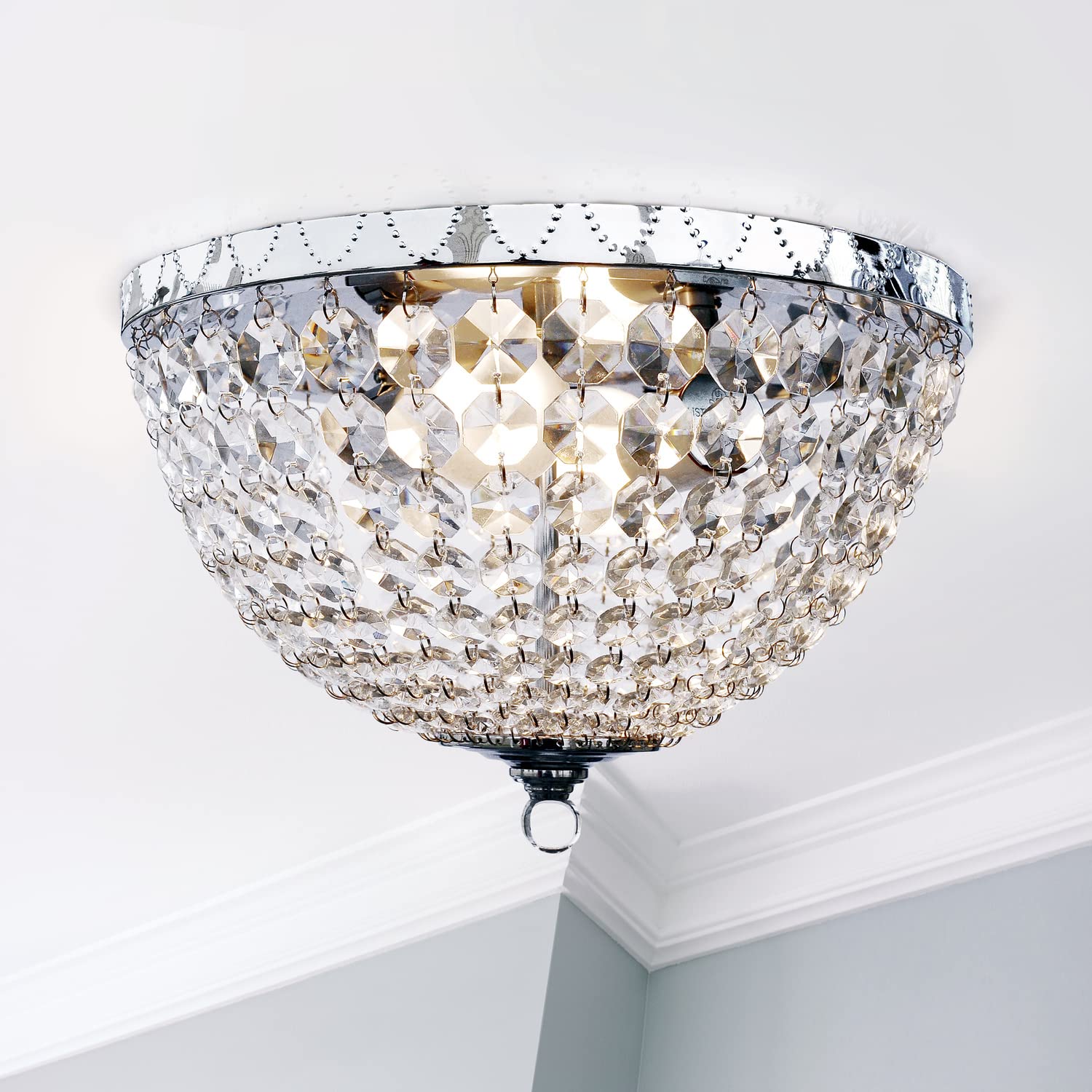 Lalia Home Crystal Drop 2 Light Ceiling Flush Mount, Chrome - 1 Pack