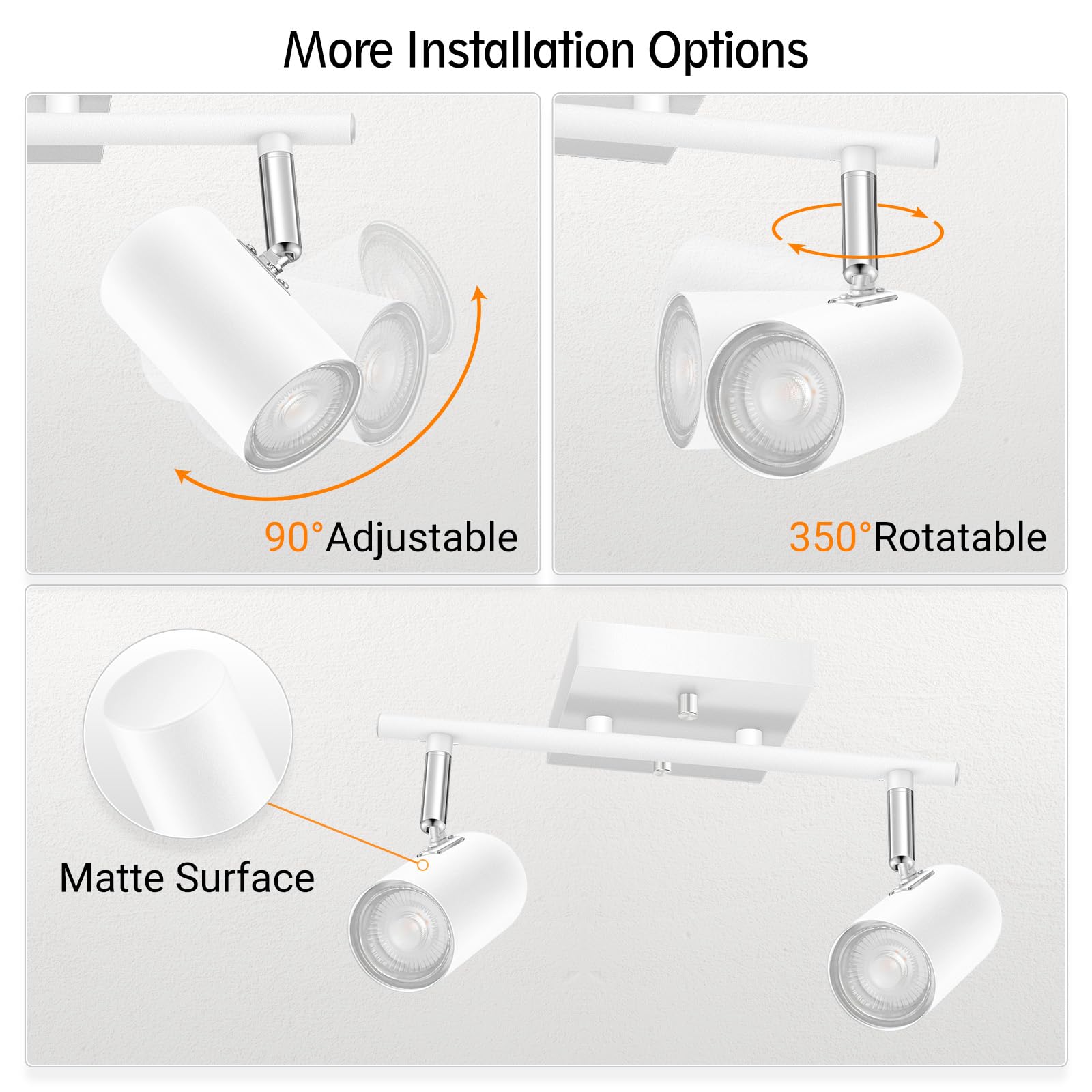 Boostarea 2-Light Track Lighting Kit, Led Track Lighting With Gu10 Socket, Flexibly Rotatable Light Heads, Modern Track Lighting