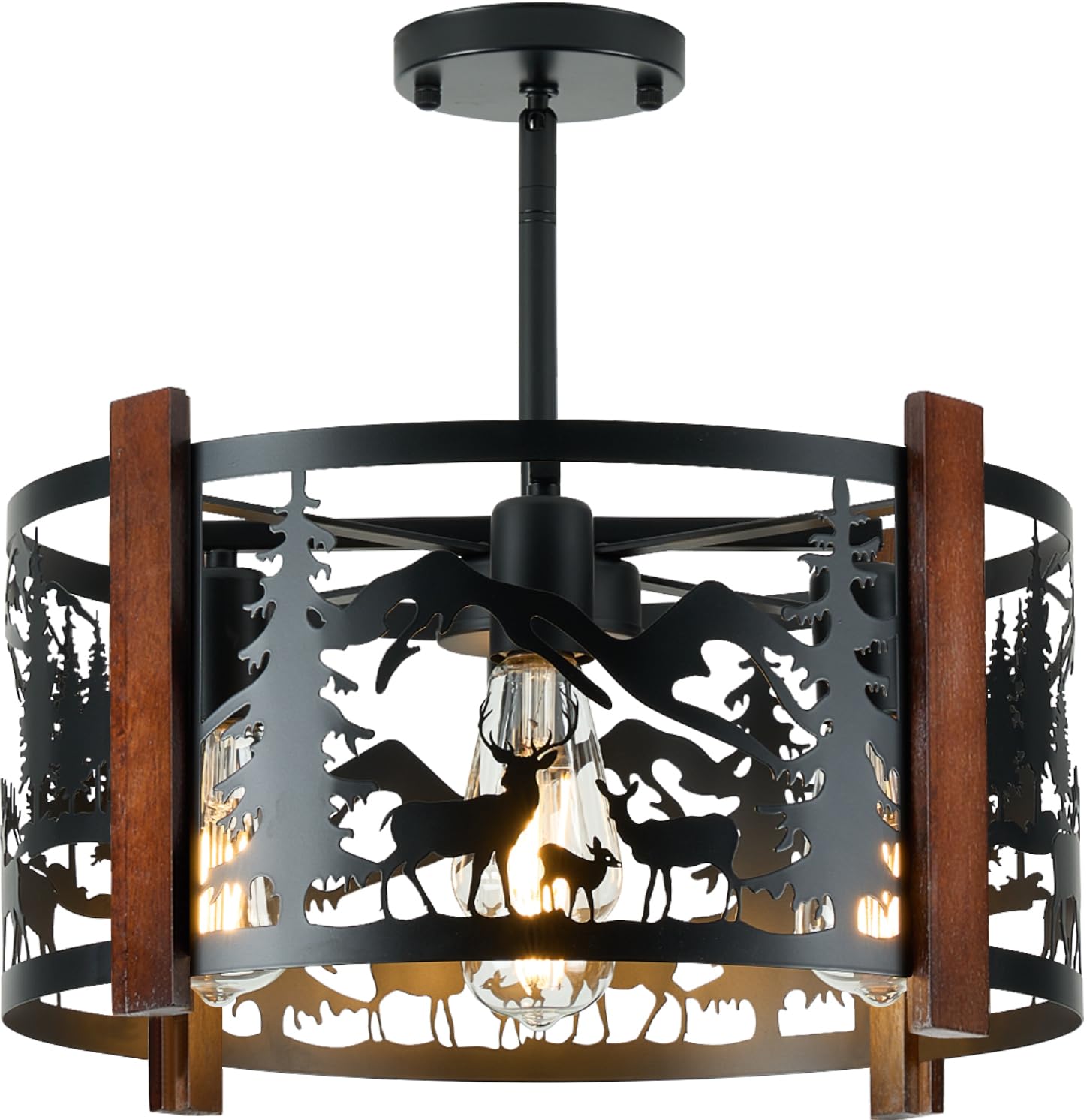 Monyohame Farmhouse Rustic Deer Ceiling Light Fixtures, 4-Light Round E26 Base Black Metal Fixtures Ideal For Kitchen, Living Ro