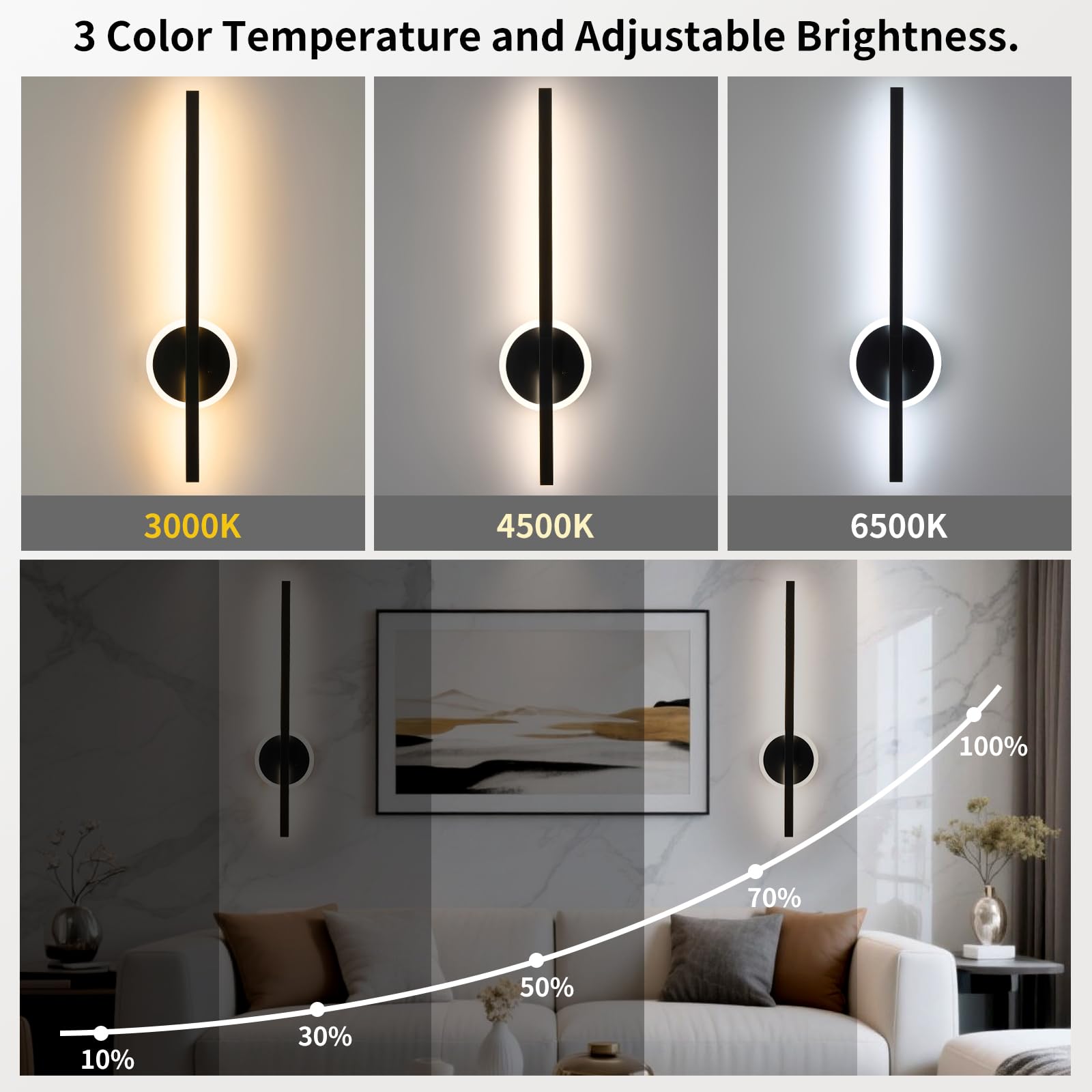 Lumiquesce Wireless Wall Sconce, Dimmable LED Lamp, 24 Inch, Black, Model 7105, Rechargeable with Remote Control