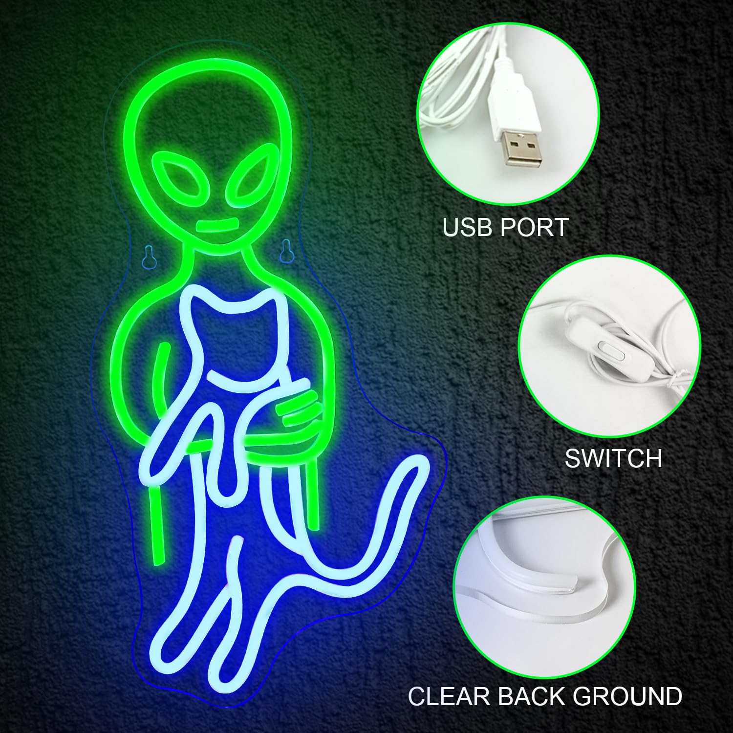 ineonlife Alien Neon Sign LED Light Wall Art Decor 16.5x8.6 in Colorful Acrylic Model QY-1589