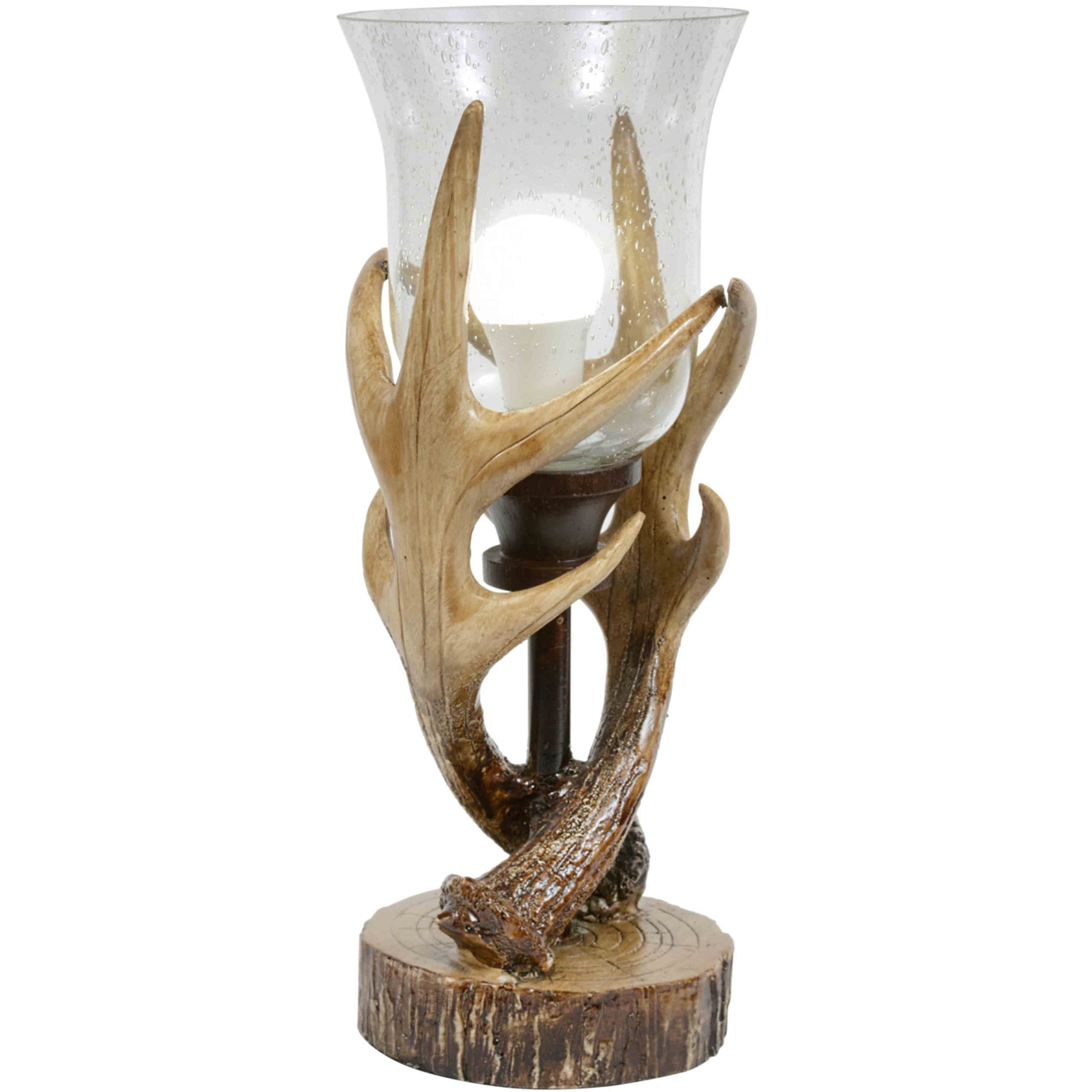 Black Forest Decor Antler Lodge Uplight Lamp - Rustic Lodge Lamp With Seeded Glass Globe