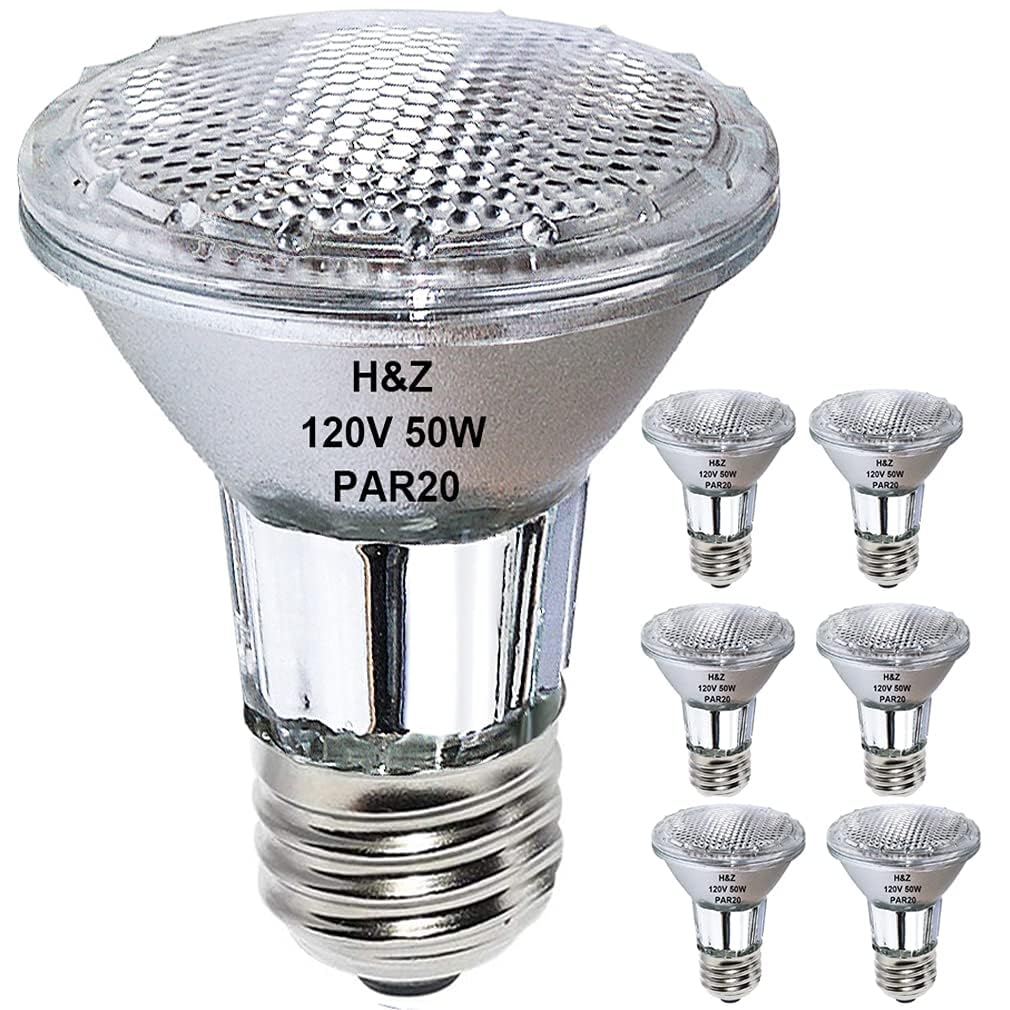 H&Z Par20 Bulbs 50W Range Hood Light Bulbs, 6Pcs Par20 50W 120V Flood Light Bulbs, Dimmable, High Brightness & Cri100, E26 Base,