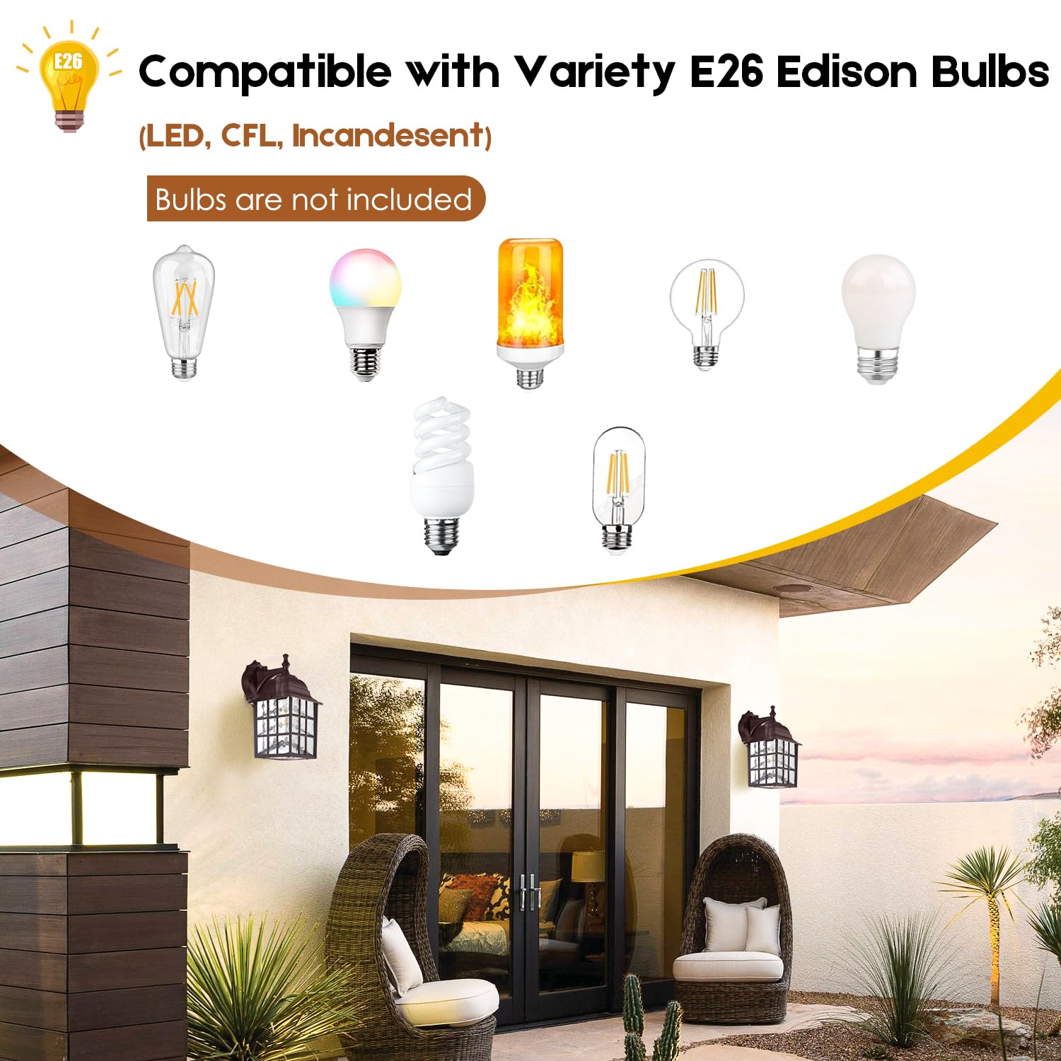 Brightever 2-Pack Dusk to Dawn Outdoor Wall Light, Waterproof Brown Lanterns with Photocell Sensor, Model 9033-A