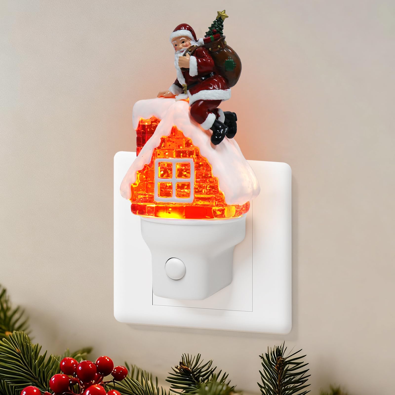 Christmas Santa Night Light Plug into Wall Glitter Water Nightlight with USB/Outlet Options  Christmas Decorative Nightlight for Bedroom Kitchen Nursery Hallway Holiday Decorations Gifts (Santa)