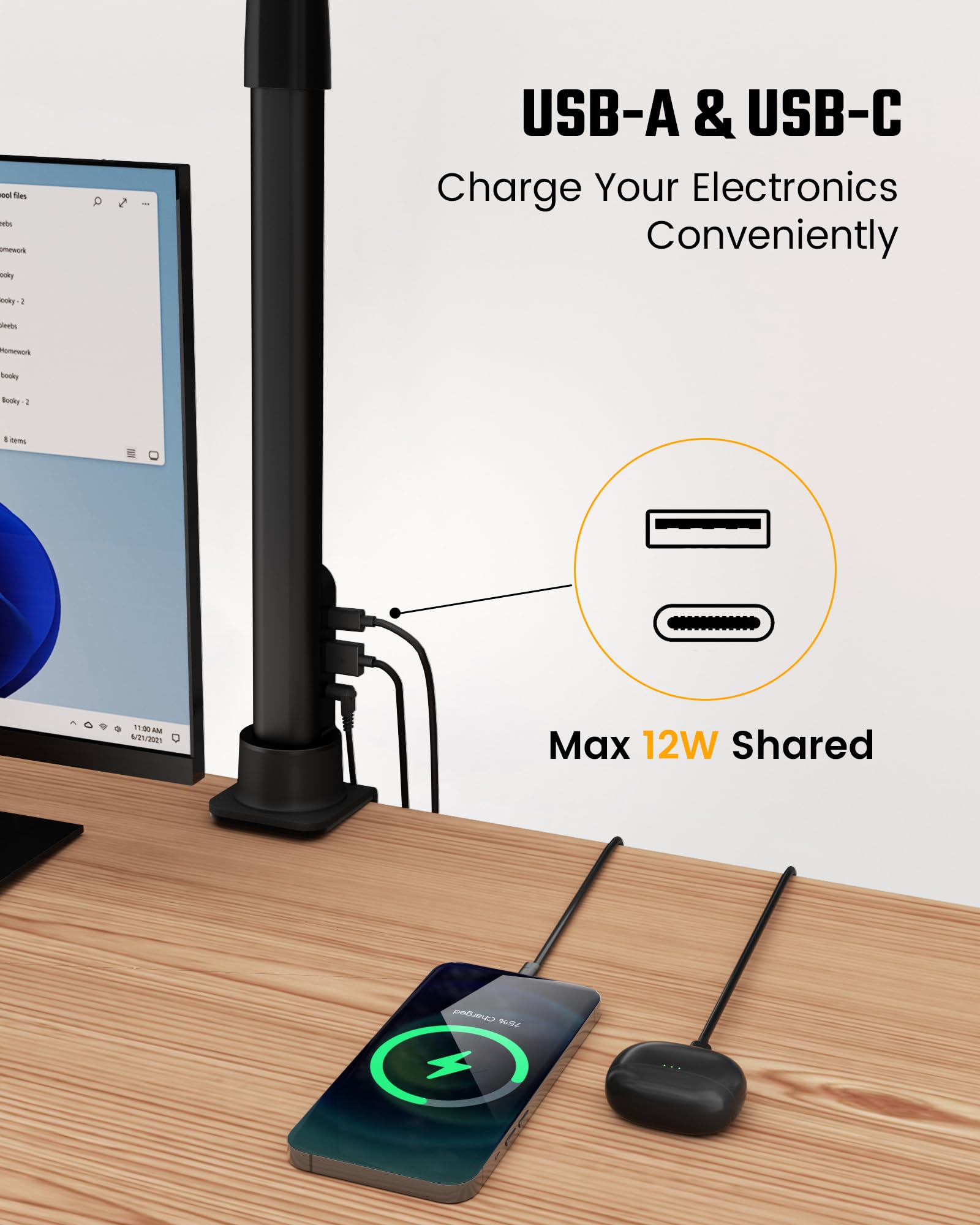 Superdanny Led Desk Lamp For Home Office With Usb Charging Port