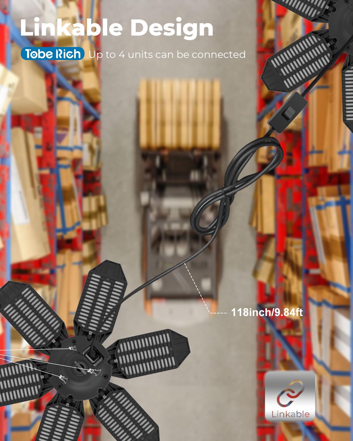 Plug In Garage Light With Motion Sensor - Ultra Bright 200W 20000Lm Motion Activated Shop Light With 3 Mode, 6 Deformable Led Pa