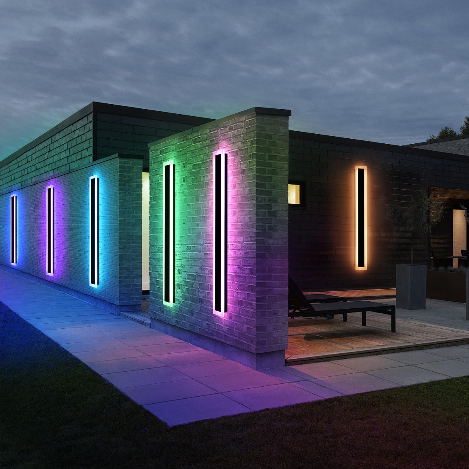 Mikeru RGB LED Wall Lights, 2 Pack, Dimmable Outdoor Sconces, 57 Inch, Aluminum, IP65 Waterproof, Model FTBD-2