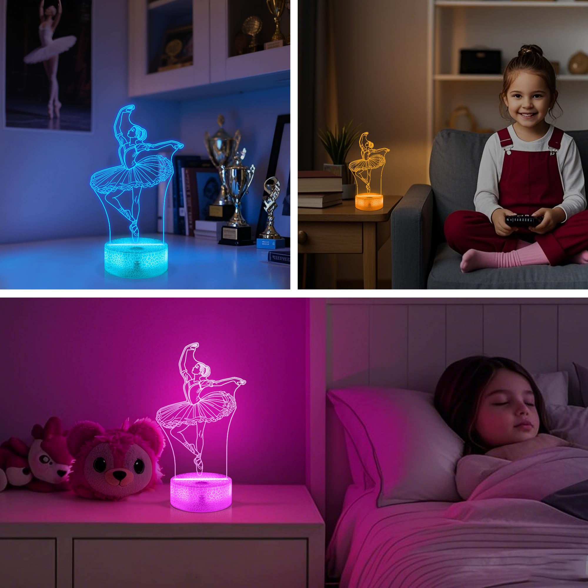 OkiyiD Ballerina Ballet Gifts for Girls Women, Ballets Girl Night Light 3D Illusion Lamp with 16 Color Changing Remote Control,