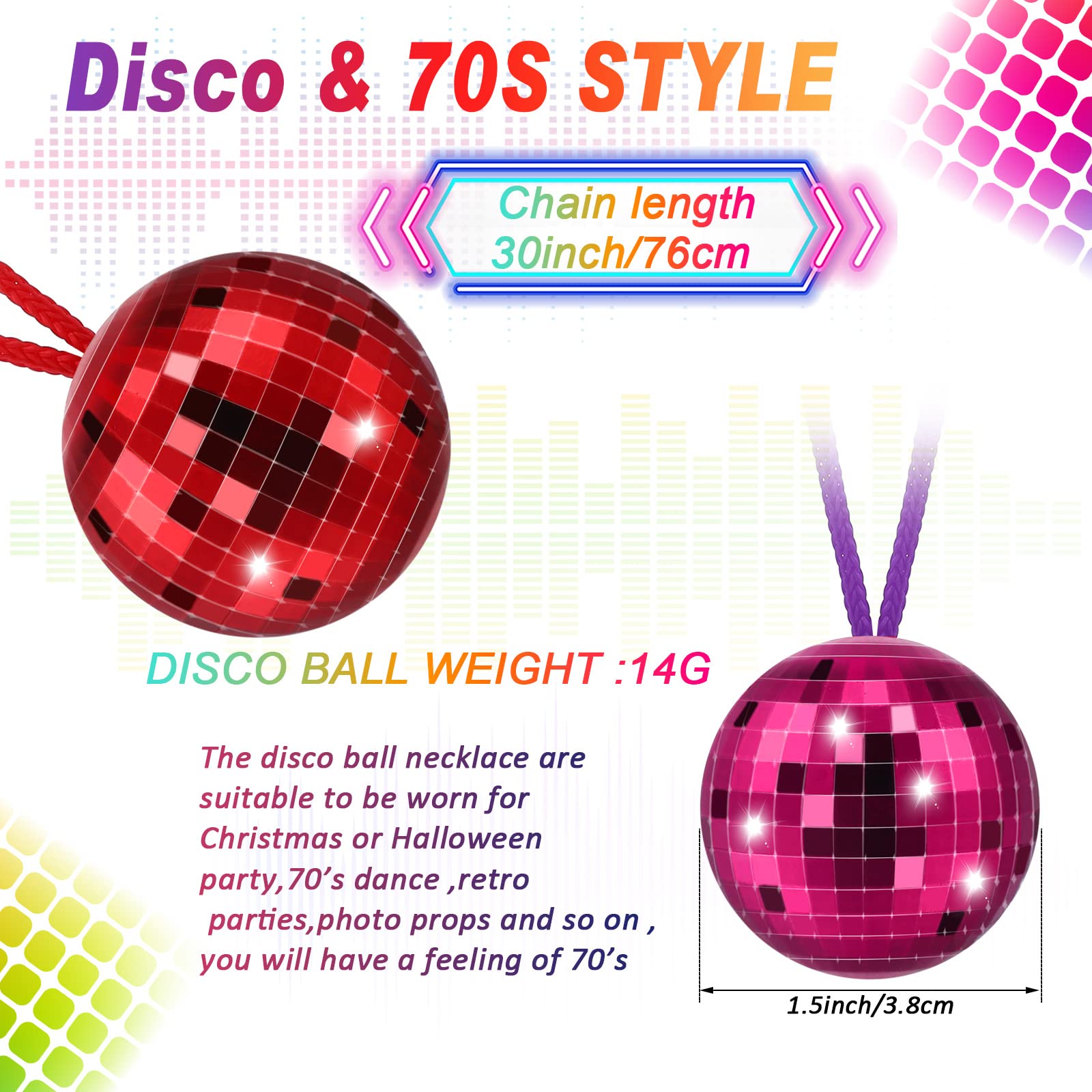 42 Pcs Disco Ball Necklaces 70s Disco Party Necklaces 1.5 Inches Disco Necklace Assorted Color Disco Party Decorations Disco Acc