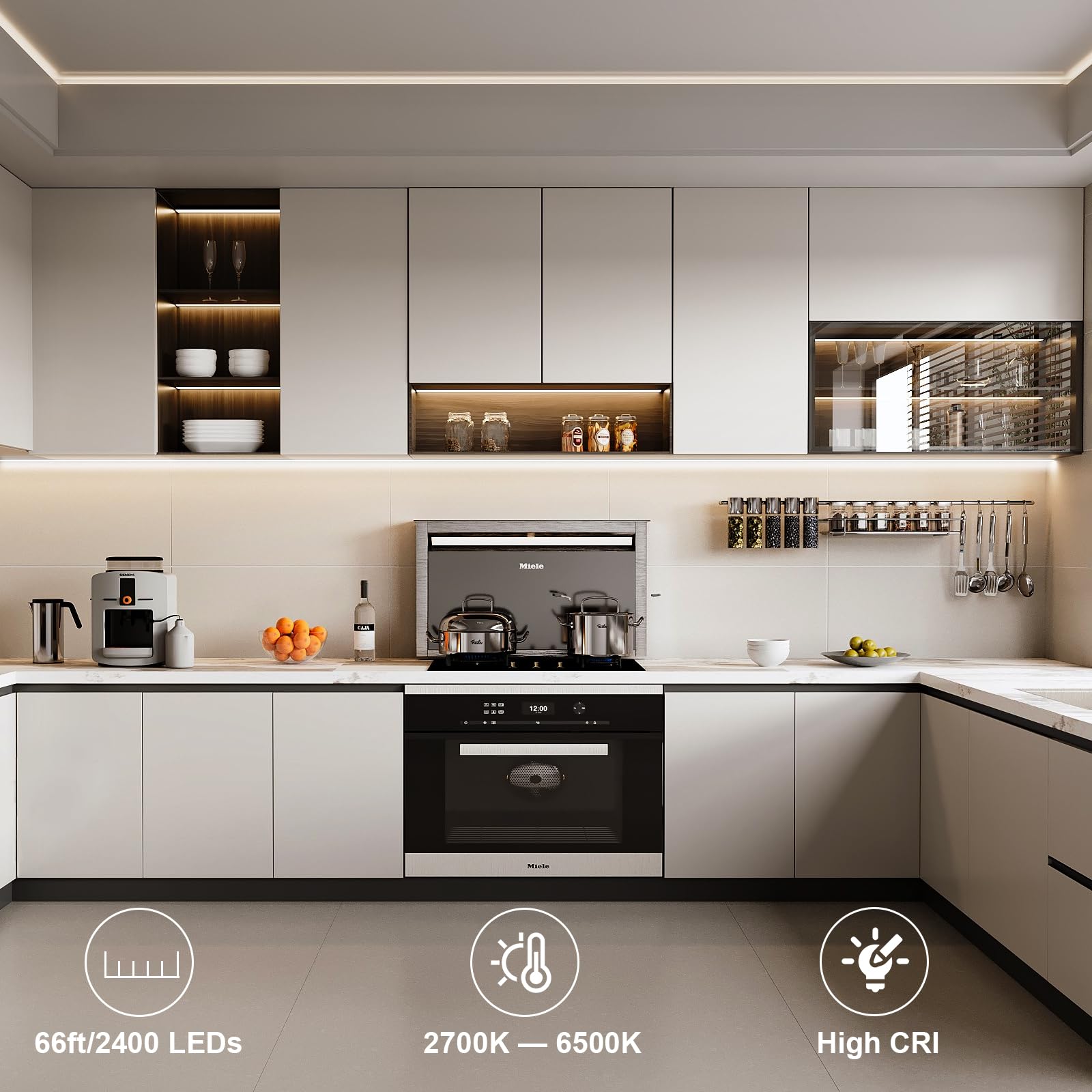 Qenlai 66Ft Led Strip Lights, 2700K-6500K Tunable White Led Light Strip With Remote And Plug, 12V 2400 Leds Dimmable Cuttable Le