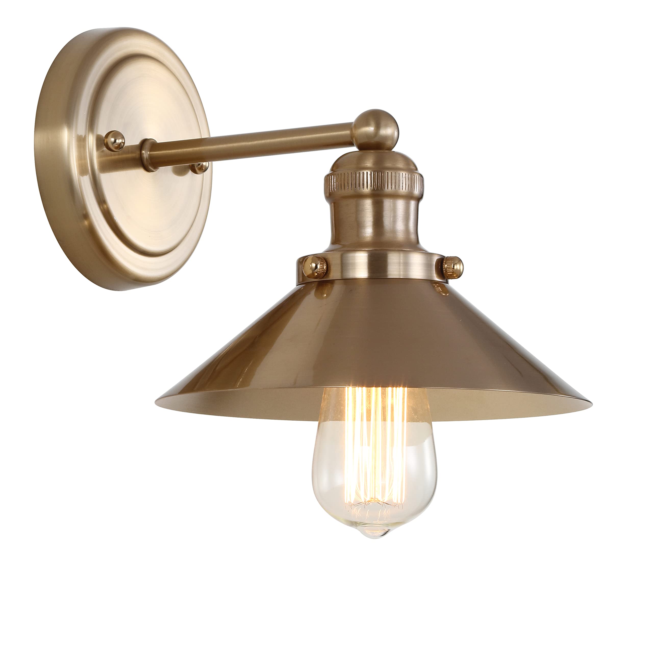 JONATHAN Y Farmhouse Sconce 1-Light Metal Shade, Brass Gold, Model JYL7429A, Includes 2200K Edison Bulb, Ideal for Bedroom, Living Room,